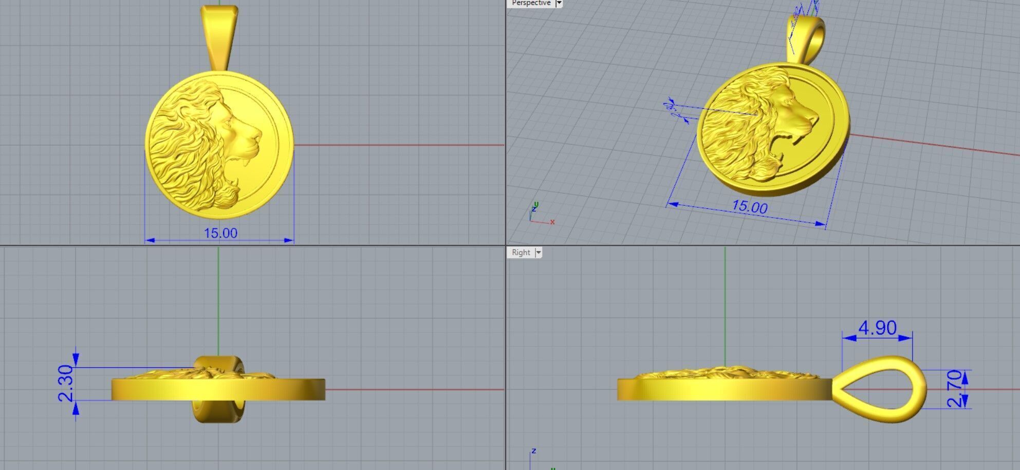 Leon pendant STL OBJ model for 3D printing and CNC 3D print model_2