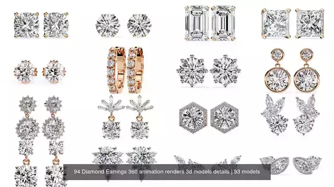 94 Diamond Earrings 360 animation renders 3d models details 3D Model Collection