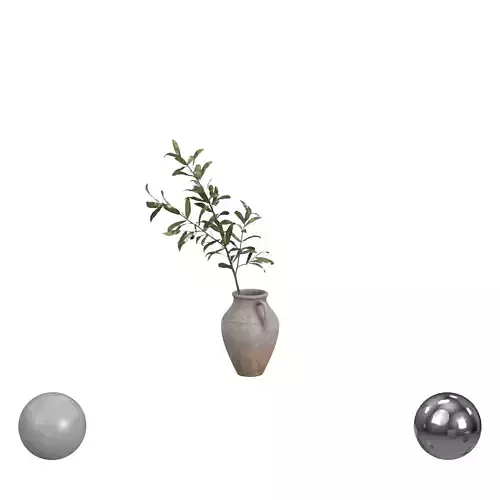 Natural Stoneware Jar with branch 3D model