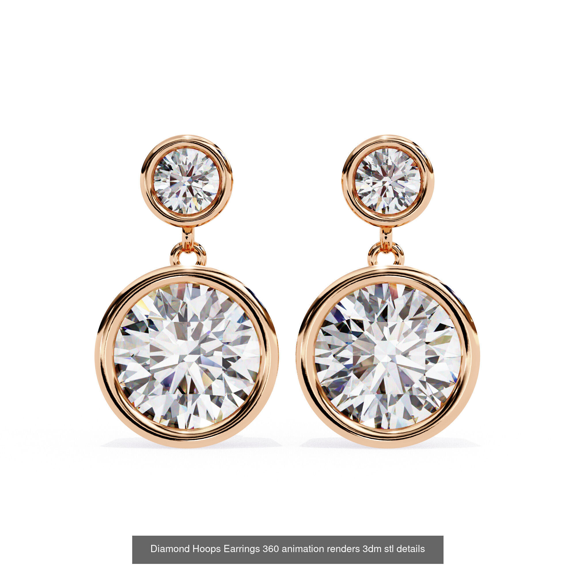 50 Diamond Studs Earrings 360 animation renders 3dm stl details 3D Model Collection_13