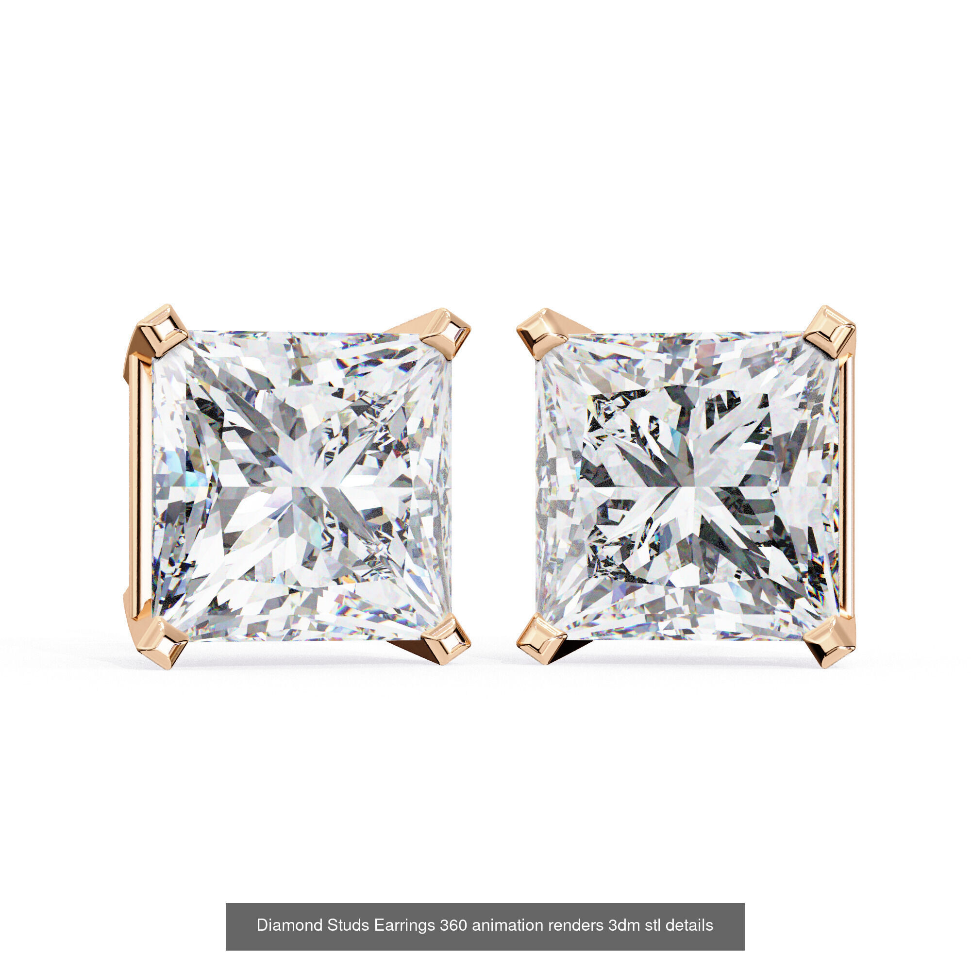 50 Diamond Studs Earrings 360 animation renders 3dm stl details 3D Model Collection_16