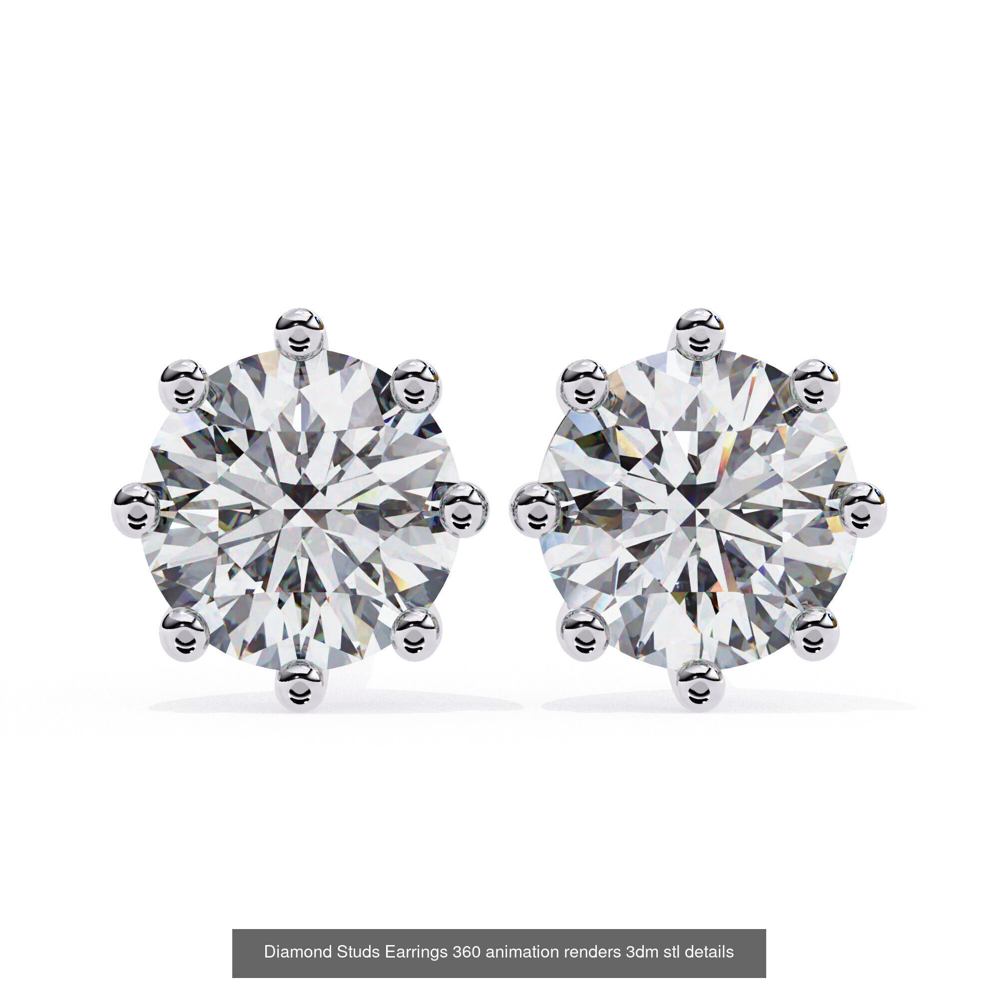 50 Diamond Studs Earrings 360 animation renders 3dm stl details 3D Model Collection_20