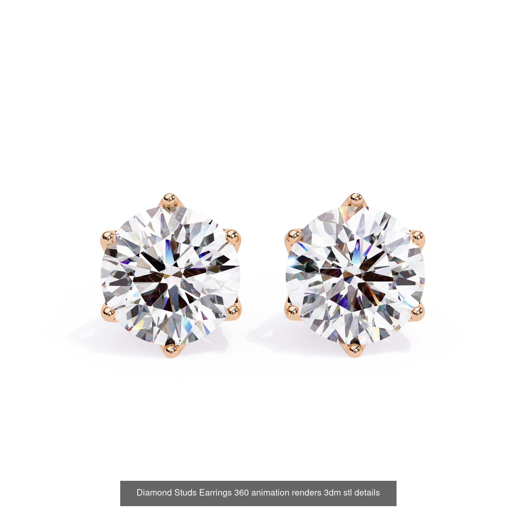 50 Diamond Studs Earrings 360 animation renders 3dm stl details 3D Model Collection_29