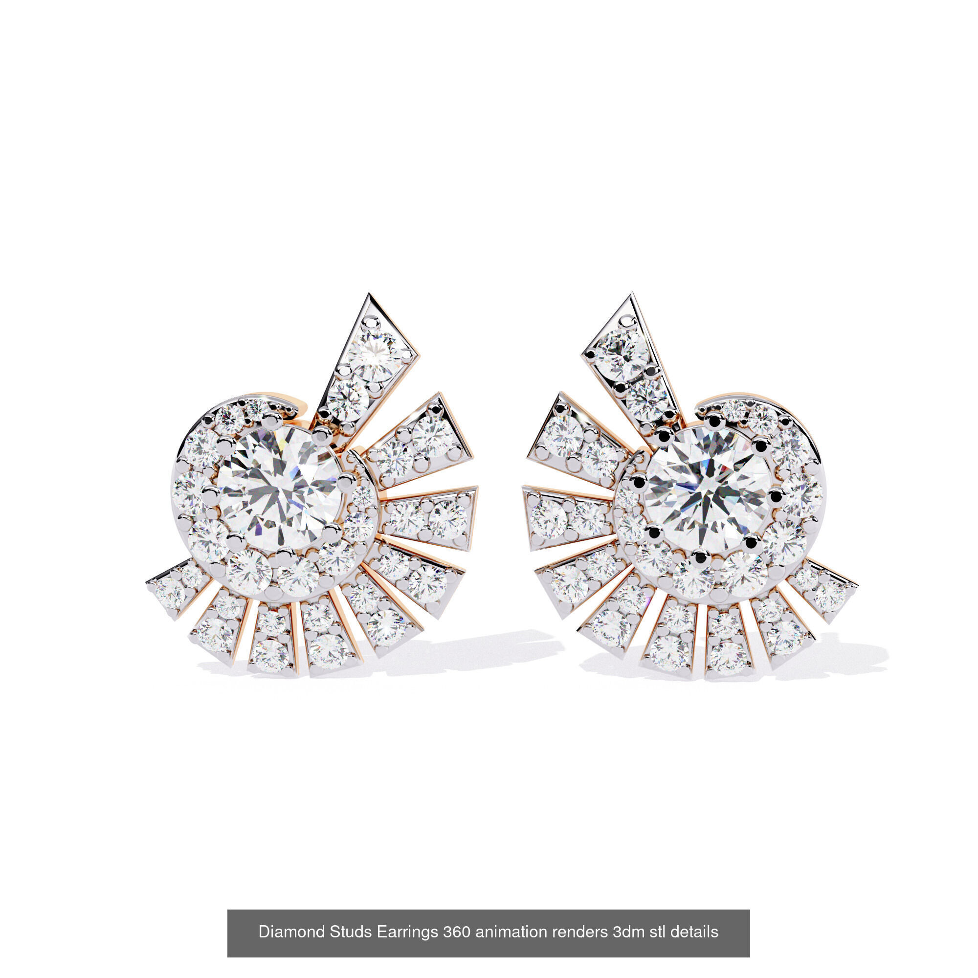 50 Diamond Studs Earrings 360 animation renders 3dm stl details 3D Model Collection_52