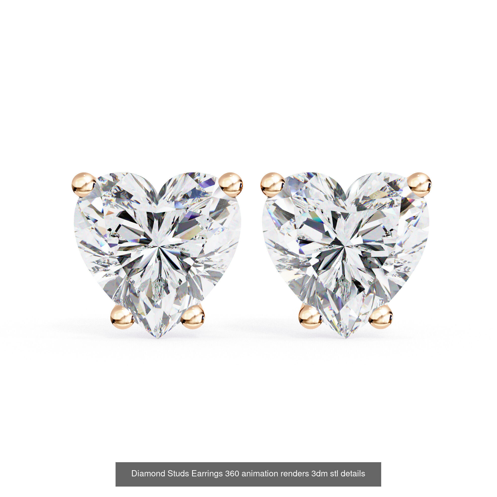 50 Diamond Studs Earrings 360 animation renders 3dm stl details 3D Model Collection_43