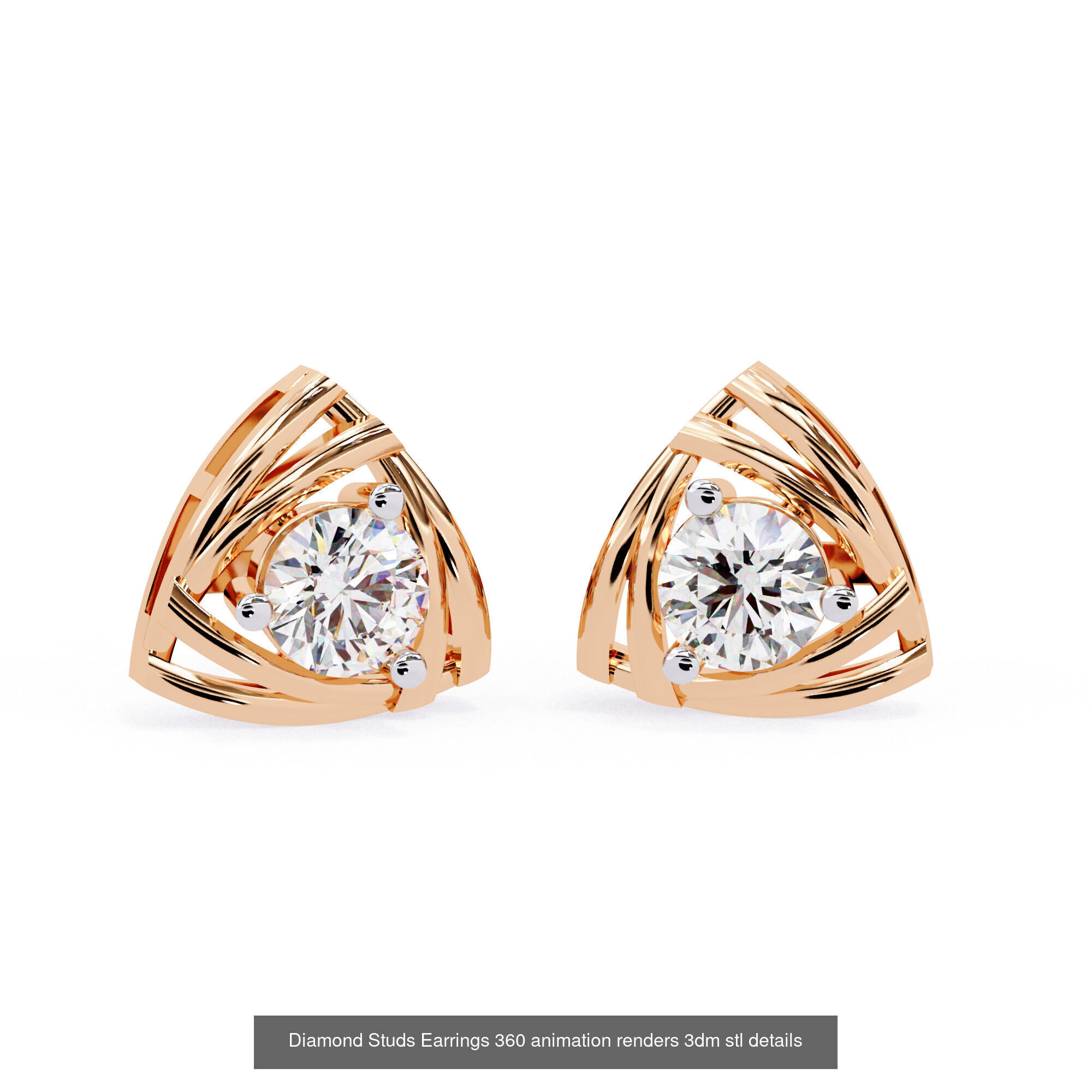 50 Diamond Studs Earrings 360 animation renders 3dm stl details 3D Model Collection_14