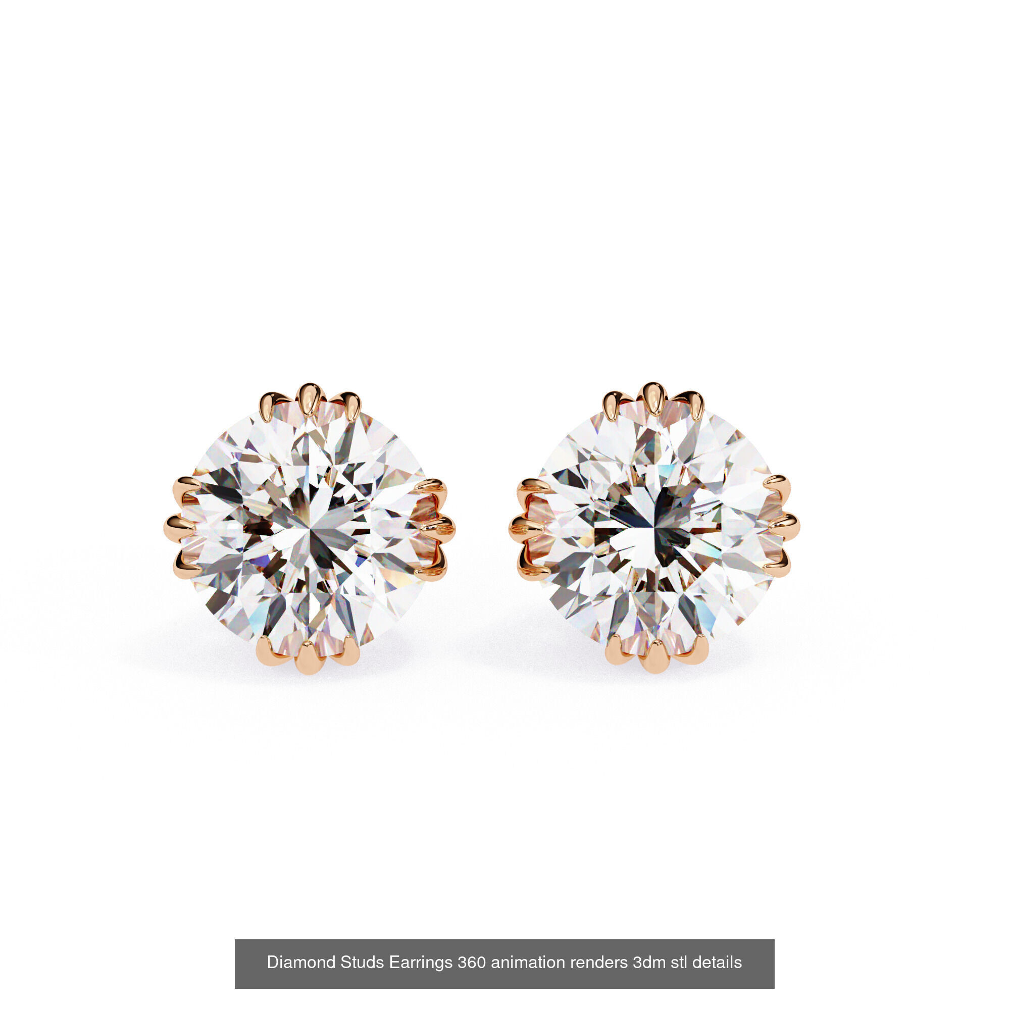 50 Diamond Studs Earrings 360 animation renders 3dm stl details 3D Model Collection_18