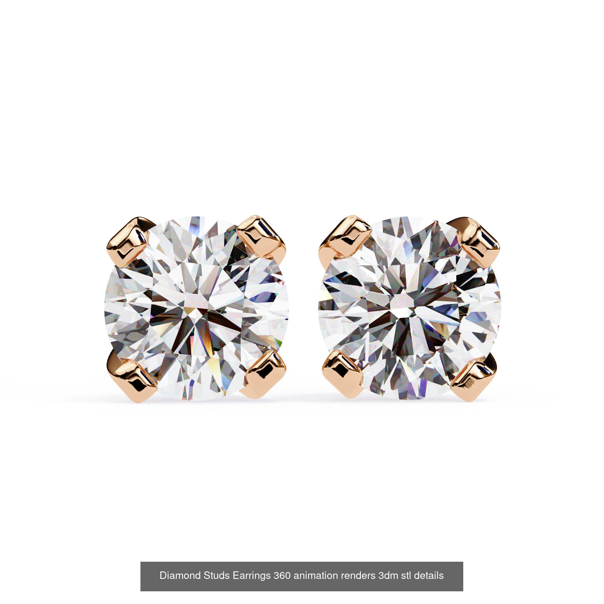 50 Diamond Studs Earrings 360 animation renders 3dm stl details 3D Model Collection_44