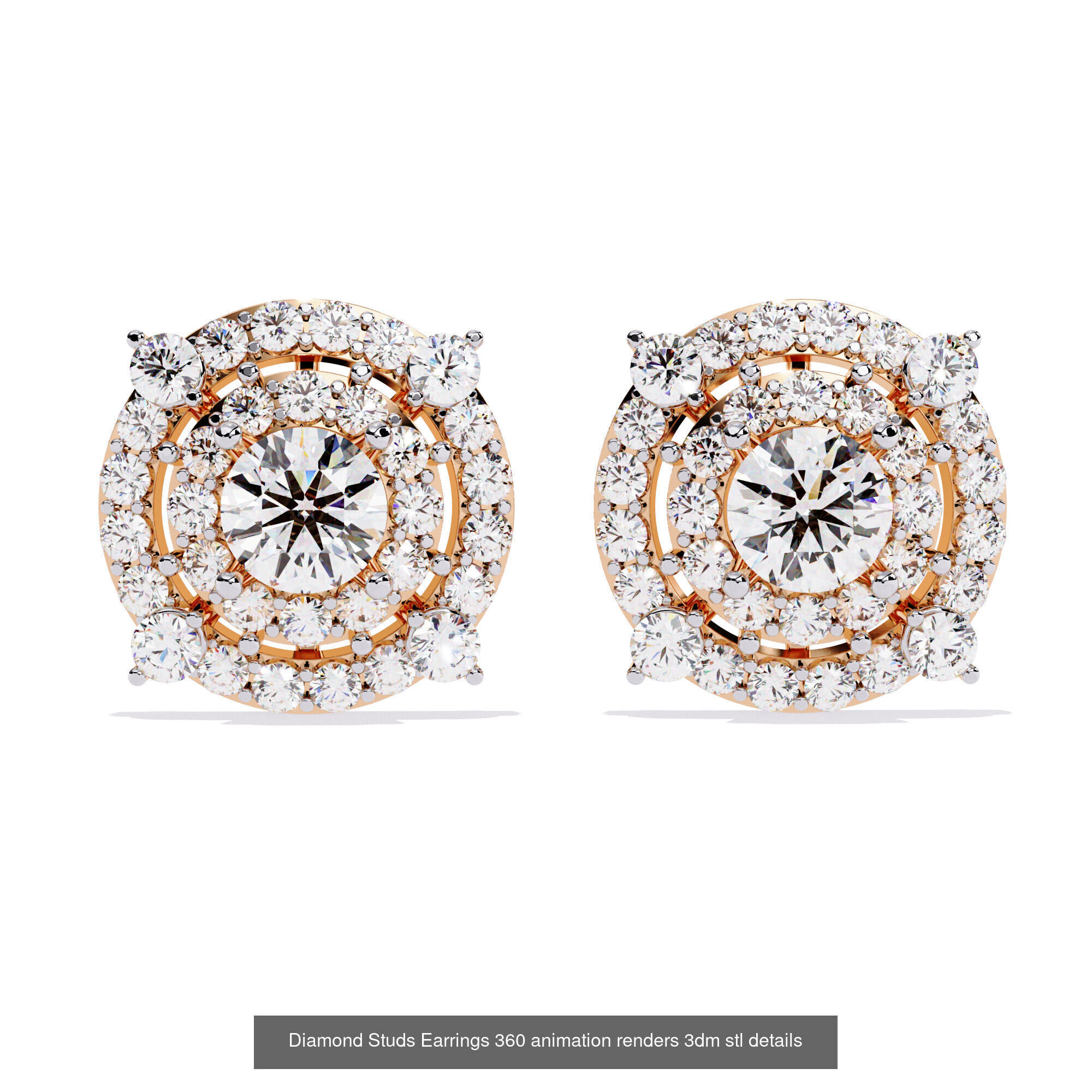 50 Diamond Studs Earrings 360 animation renders 3dm stl details 3D Model Collection_21