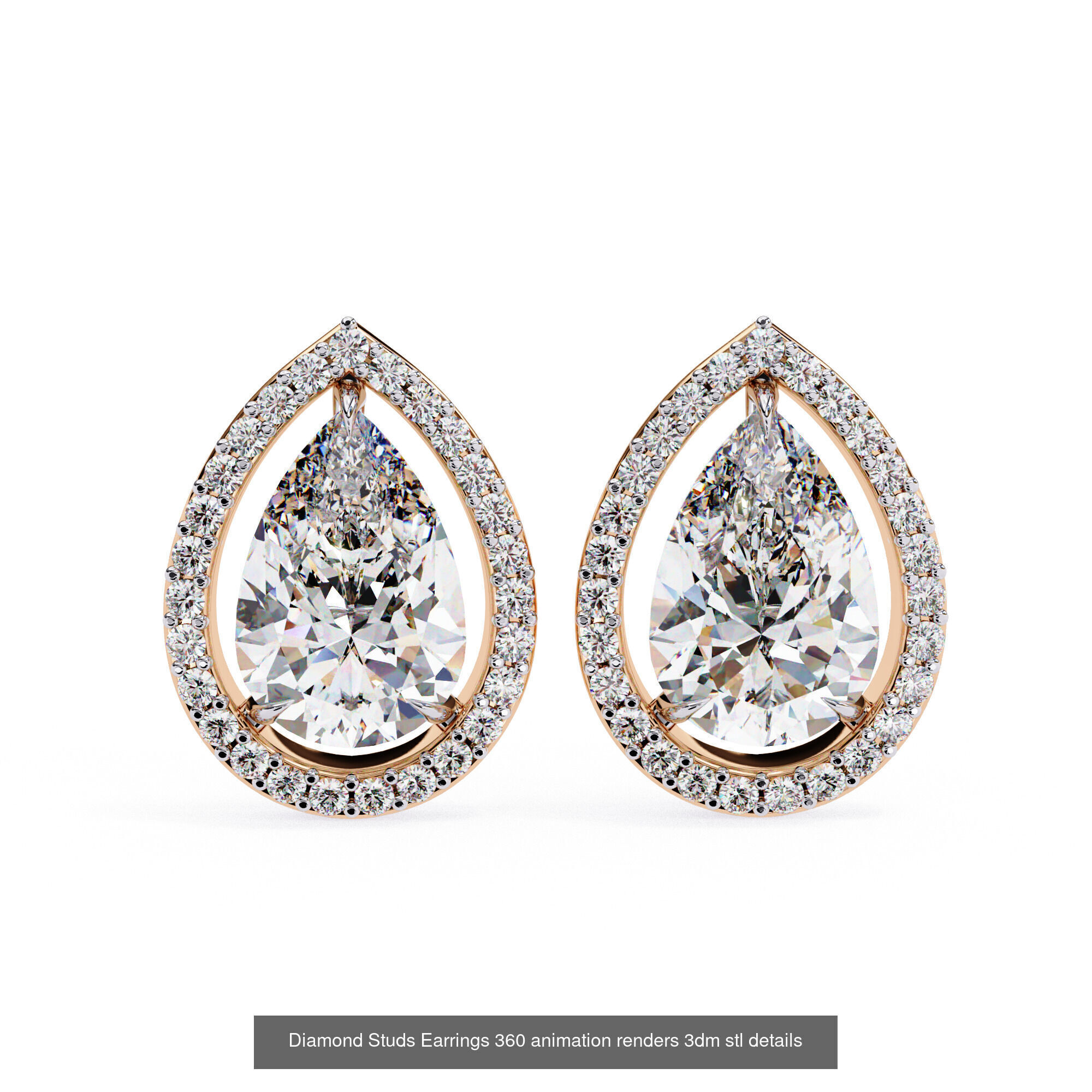 50 Diamond Studs Earrings 360 animation renders 3dm stl details 3D Model Collection_4