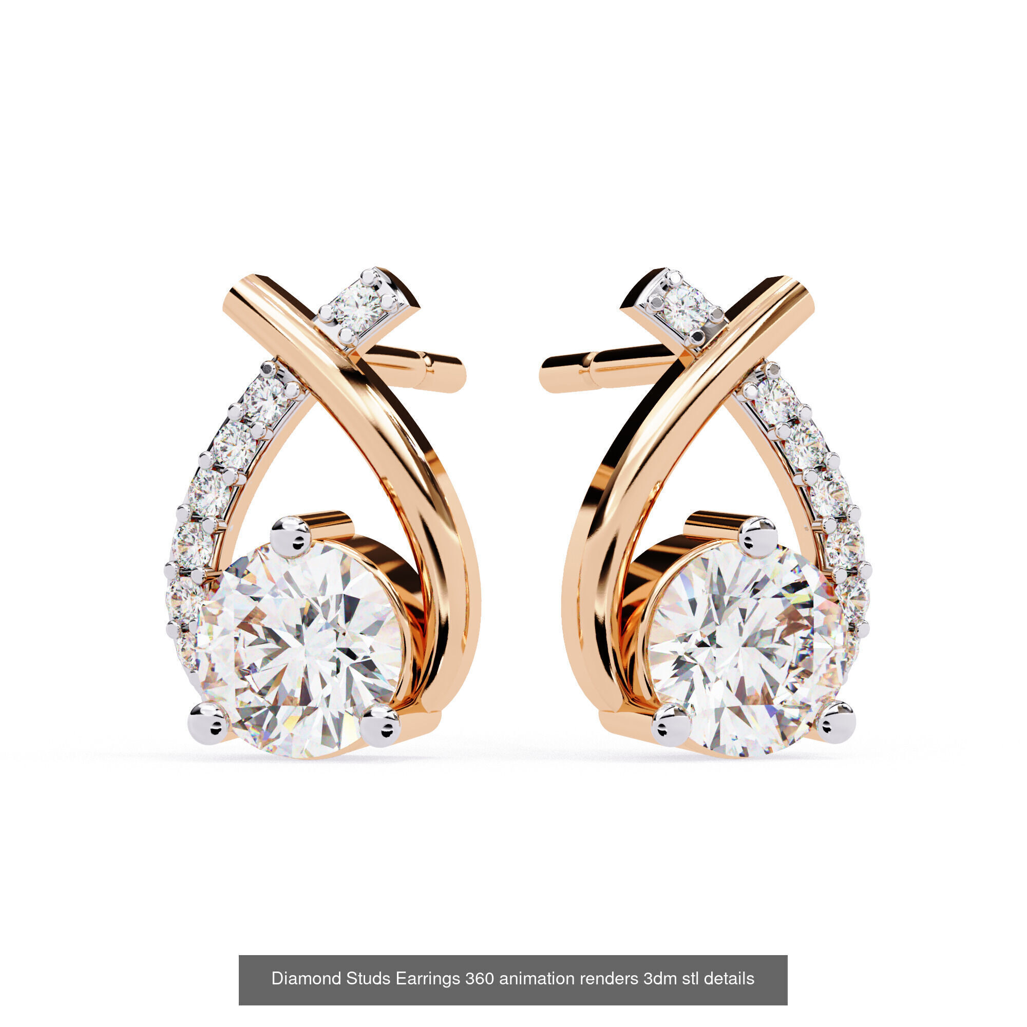 50 Diamond Studs Earrings 360 animation renders 3dm stl details 3D Model Collection_47