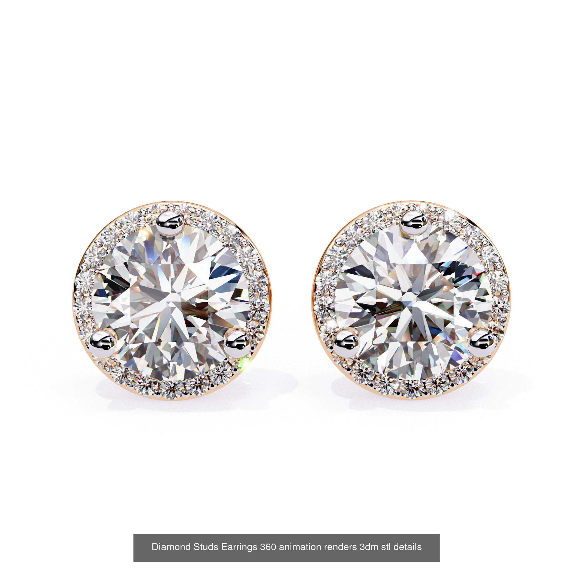 50 Diamond Studs Earrings 360 animation renders 3dm stl details 3D Model Collection_12