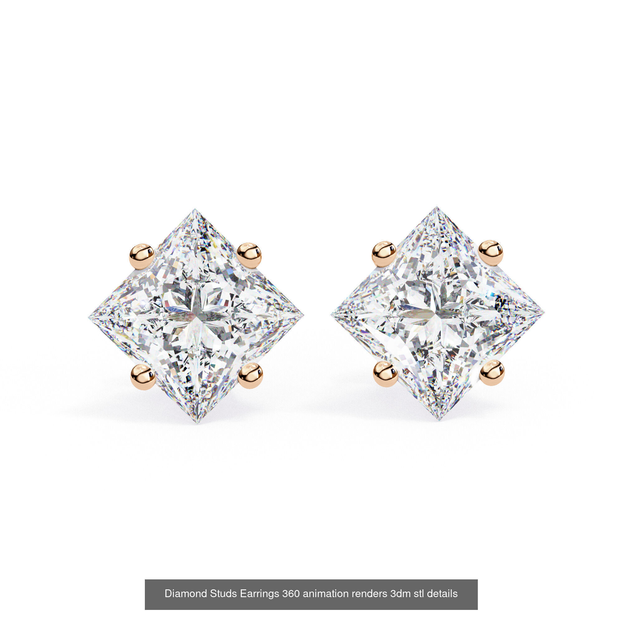 50 Diamond Studs Earrings 360 animation renders 3dm stl details 3D Model Collection_45