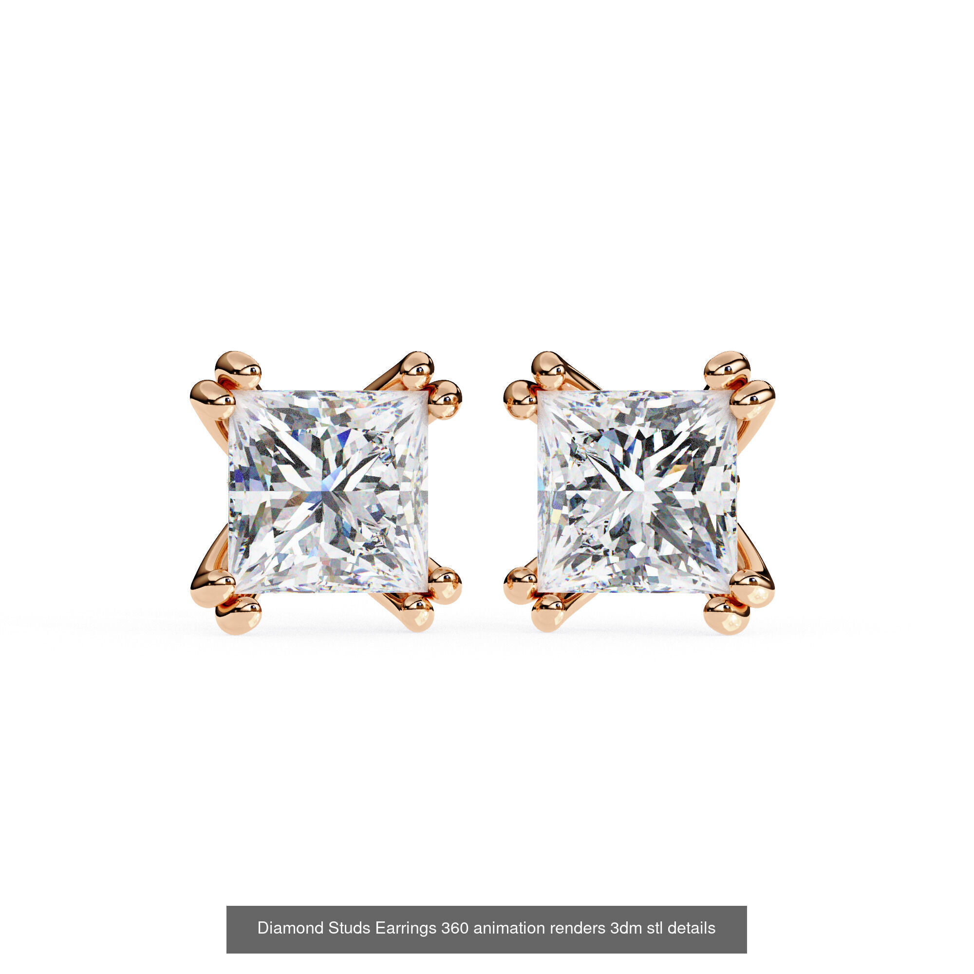 50 Diamond Studs Earrings 360 animation renders 3dm stl details 3D Model Collection_38