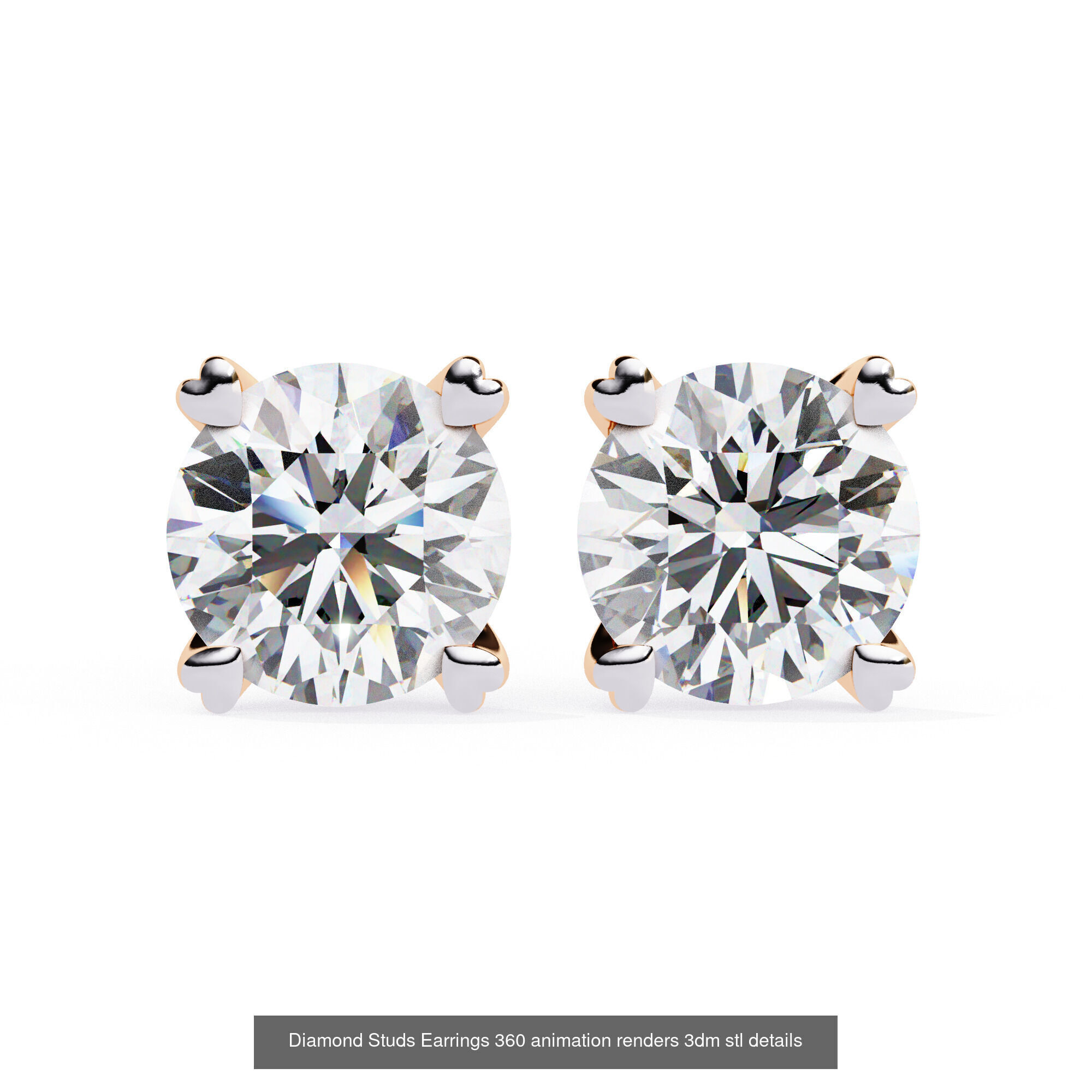 50 Diamond Studs Earrings 360 animation renders 3dm stl details 3D Model Collection_27