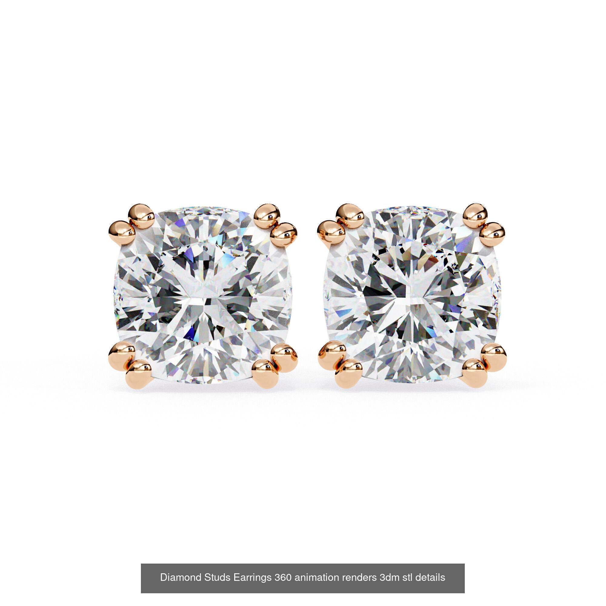 50 Diamond Studs Earrings 360 animation renders 3dm stl details 3D Model Collection_39