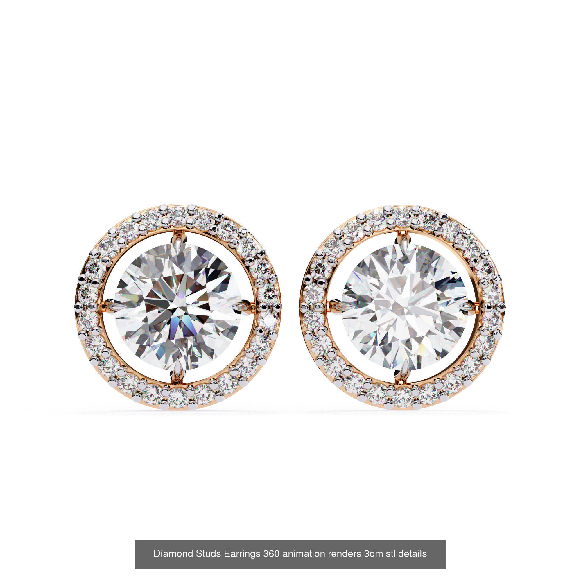 50 Diamond Studs Earrings 360 animation renders 3dm stl details 3D Model Collection_31