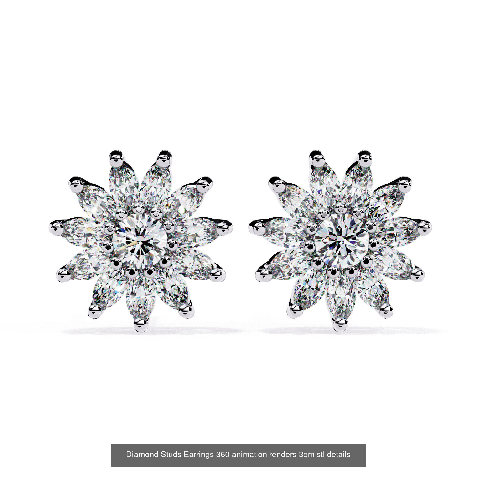 50 Diamond Studs Earrings 360 animation renders 3dm stl details 3D Model Collection_46
