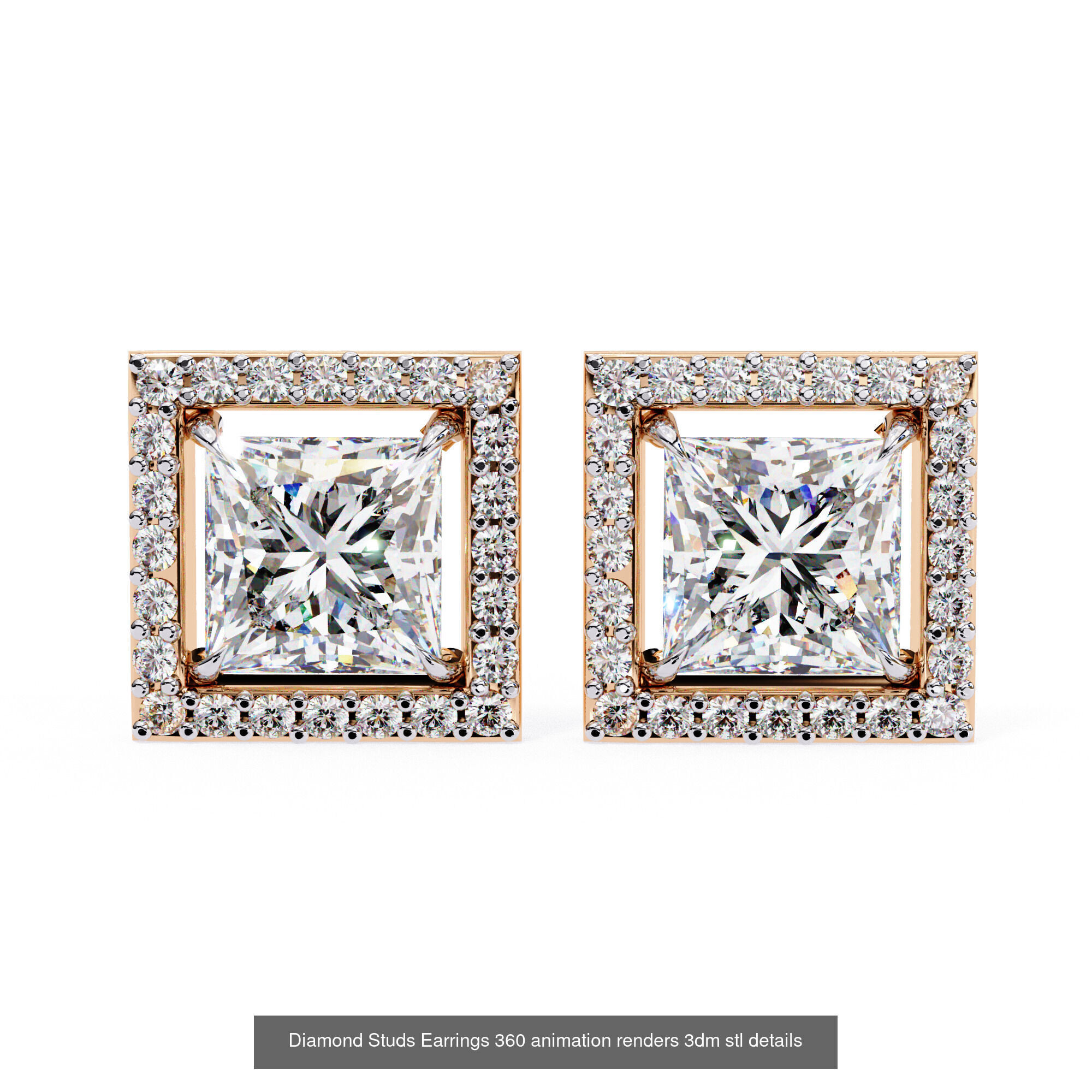 50 Diamond Studs Earrings 360 animation renders 3dm stl details 3D Model Collection_6