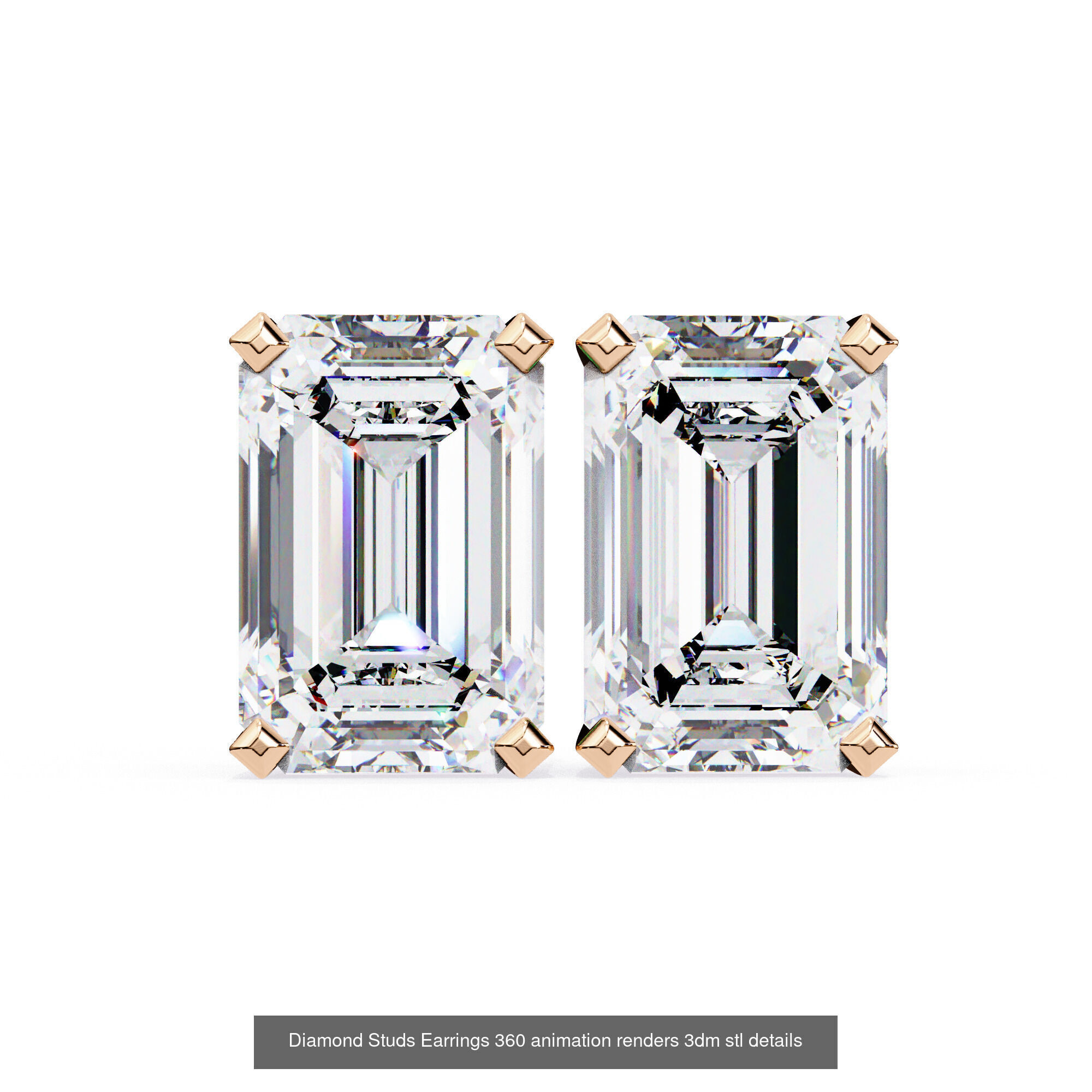 50 Diamond Studs Earrings 360 animation renders 3dm stl details 3D Model Collection_5