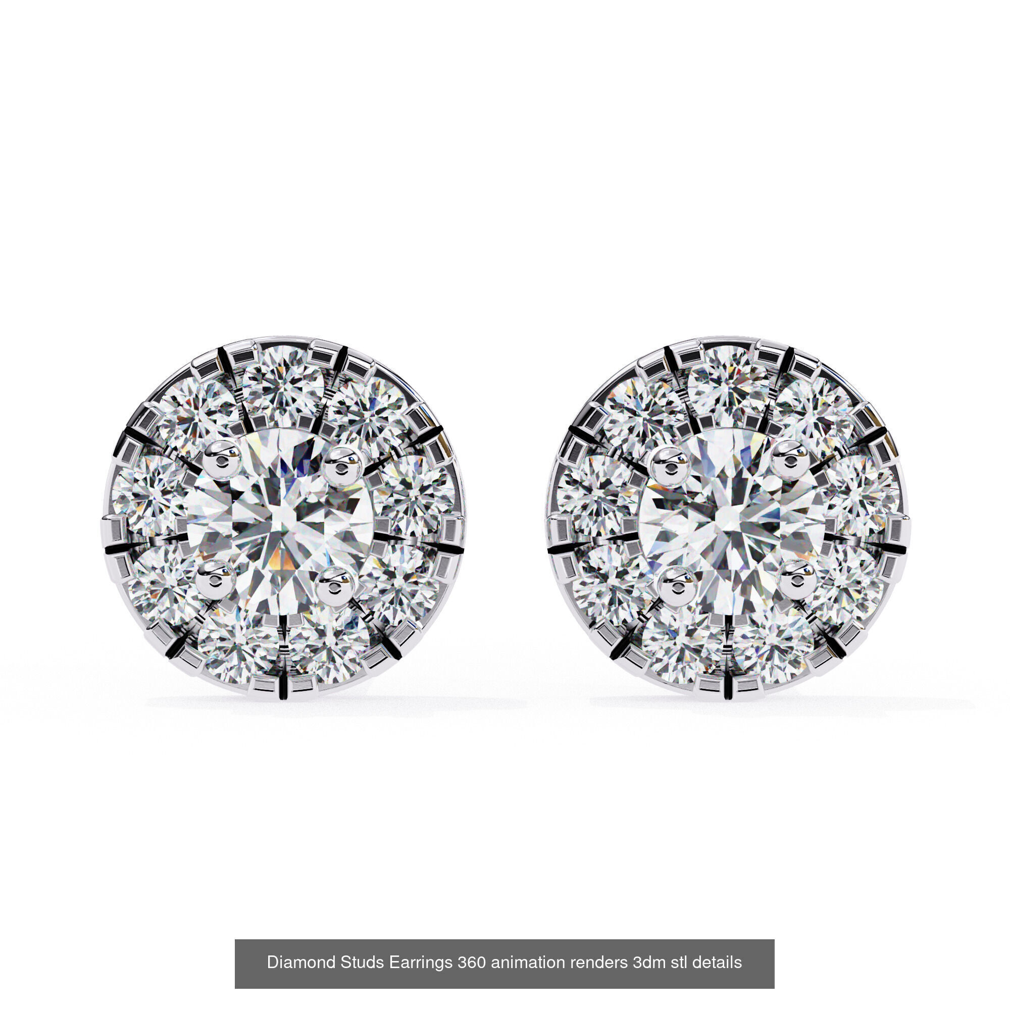 50 Diamond Studs Earrings 360 animation renders 3dm stl details 3D Model Collection_35