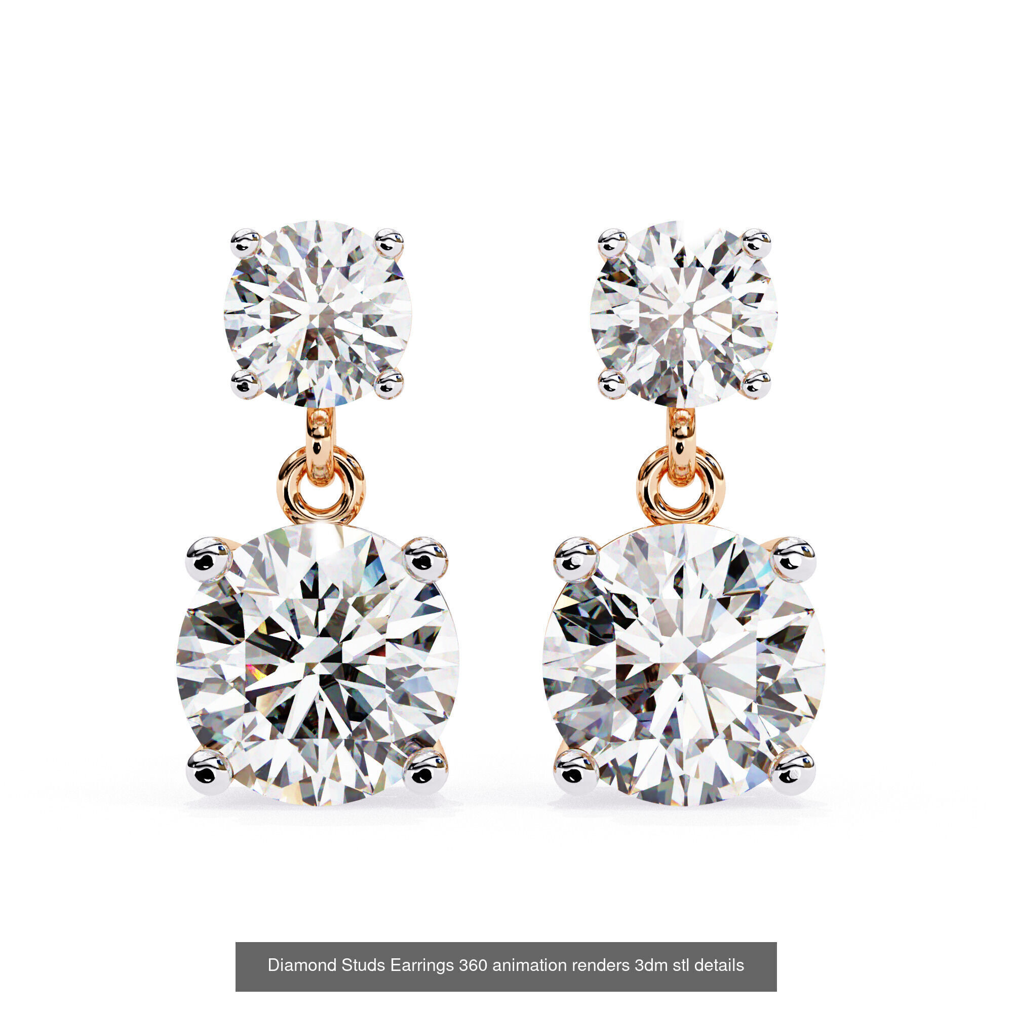 50 Diamond Studs Earrings 360 animation renders 3dm stl details 3D Model Collection_23