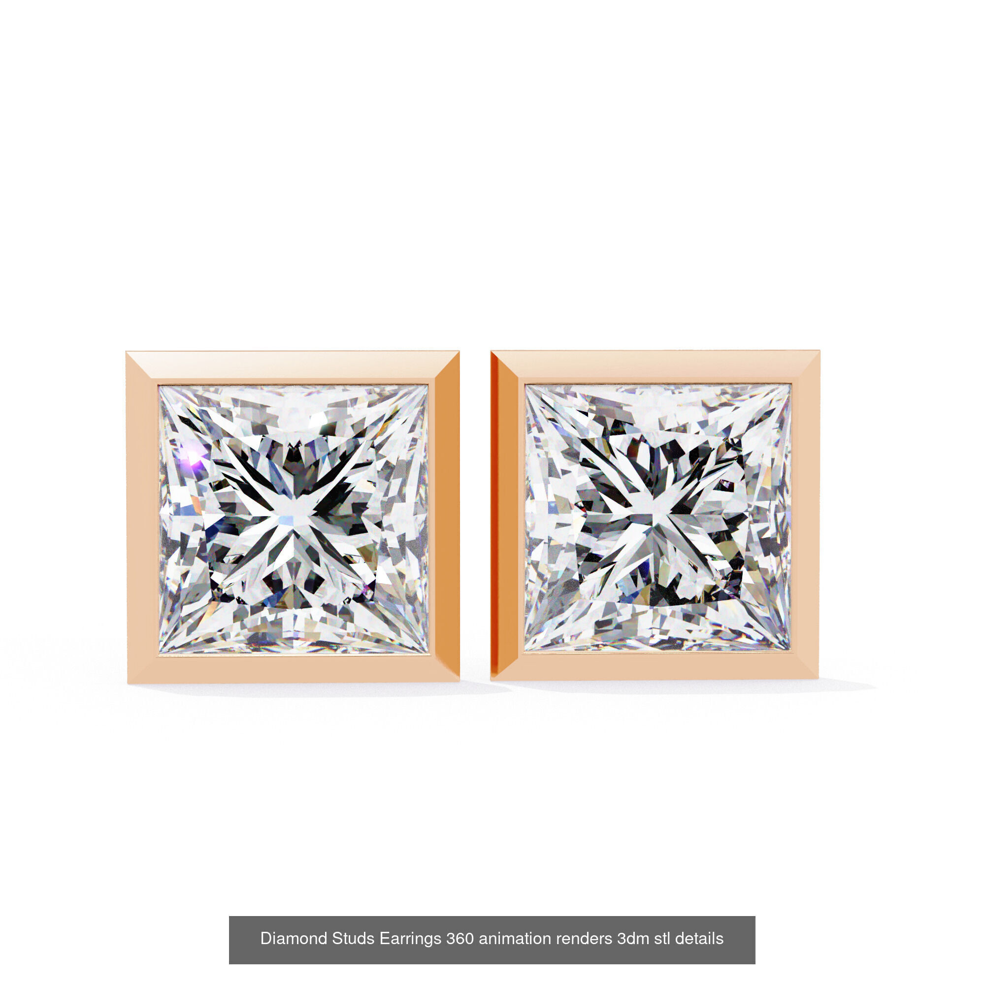 50 Diamond Studs Earrings 360 animation renders 3dm stl details 3D Model Collection_8
