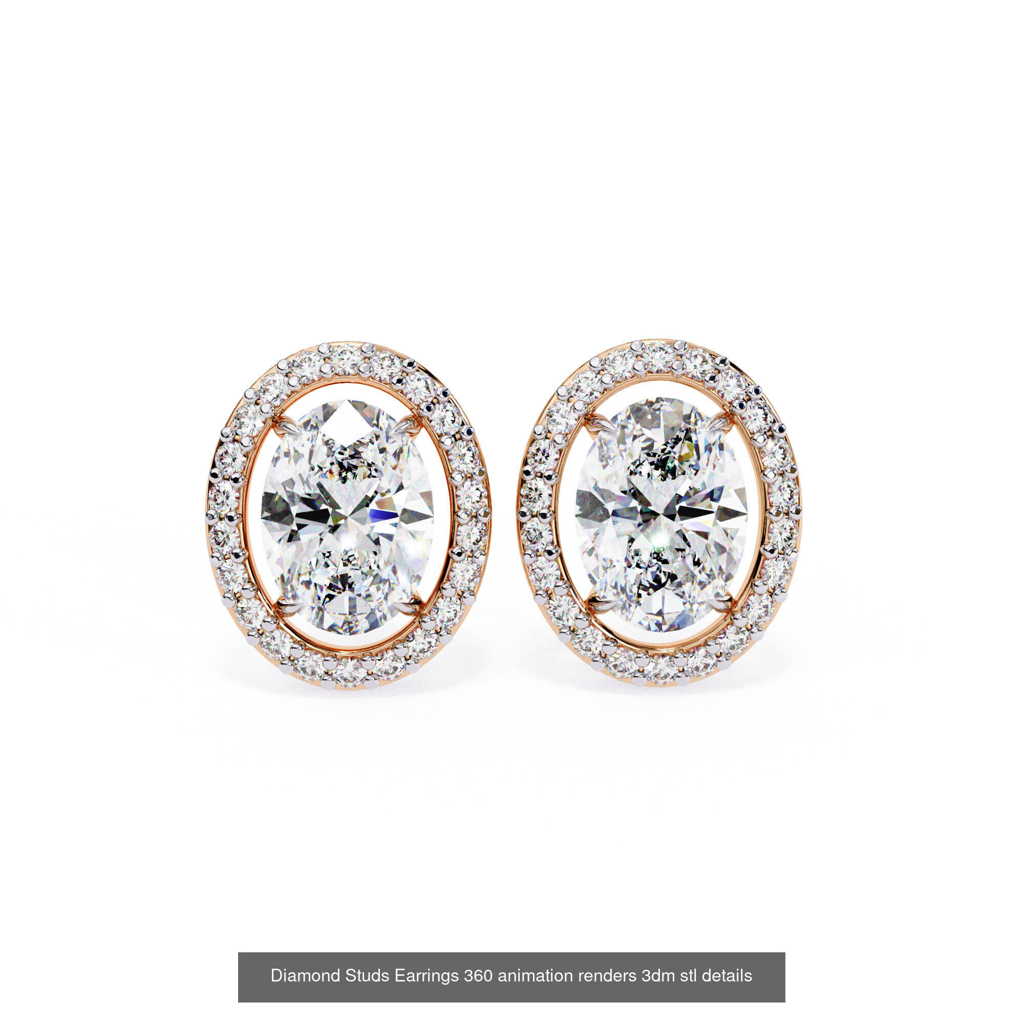 50 Diamond Studs Earrings 360 animation renders 3dm stl details 3D Model Collection_32