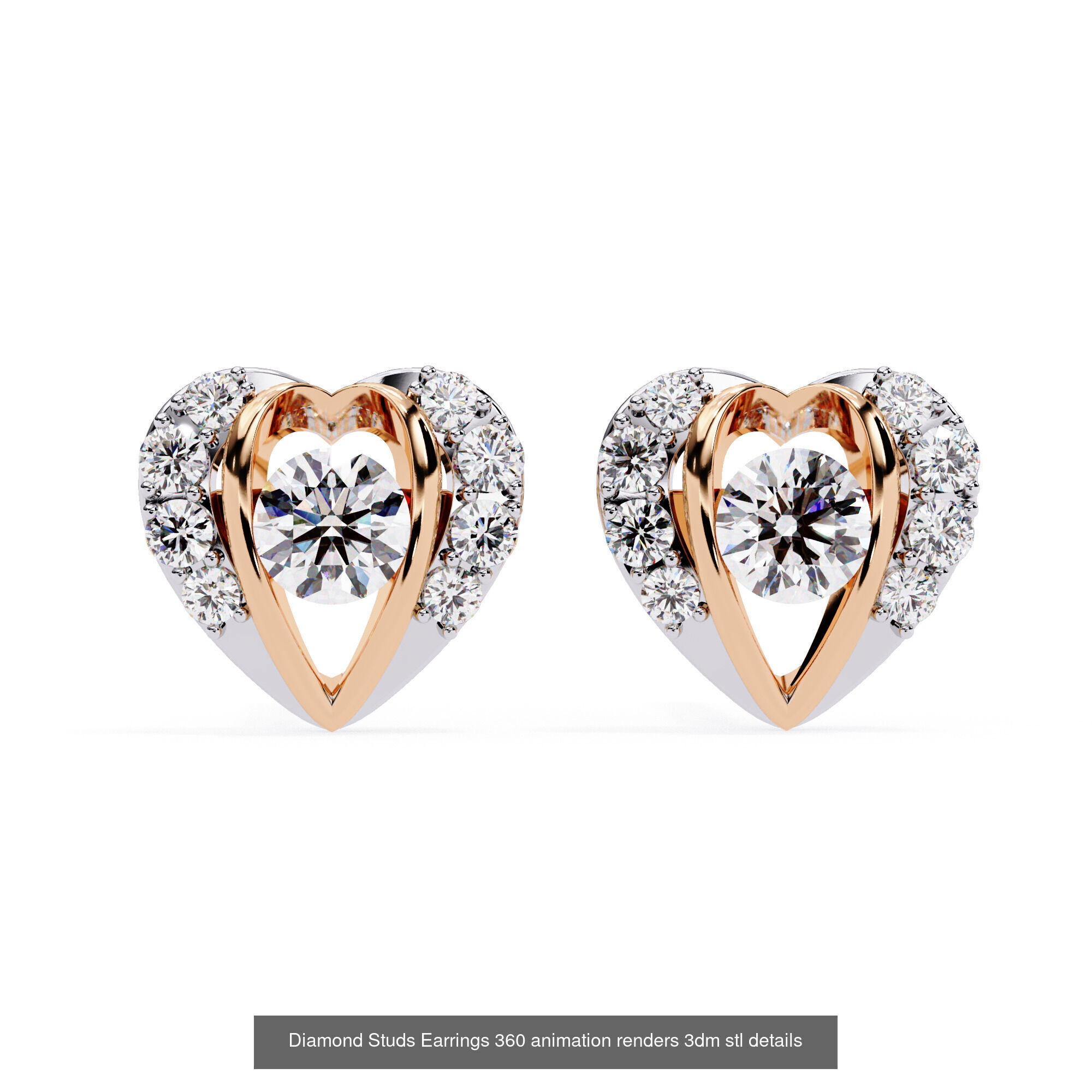 50 Diamond Studs Earrings 360 animation renders 3dm stl details 3D Model Collection_49