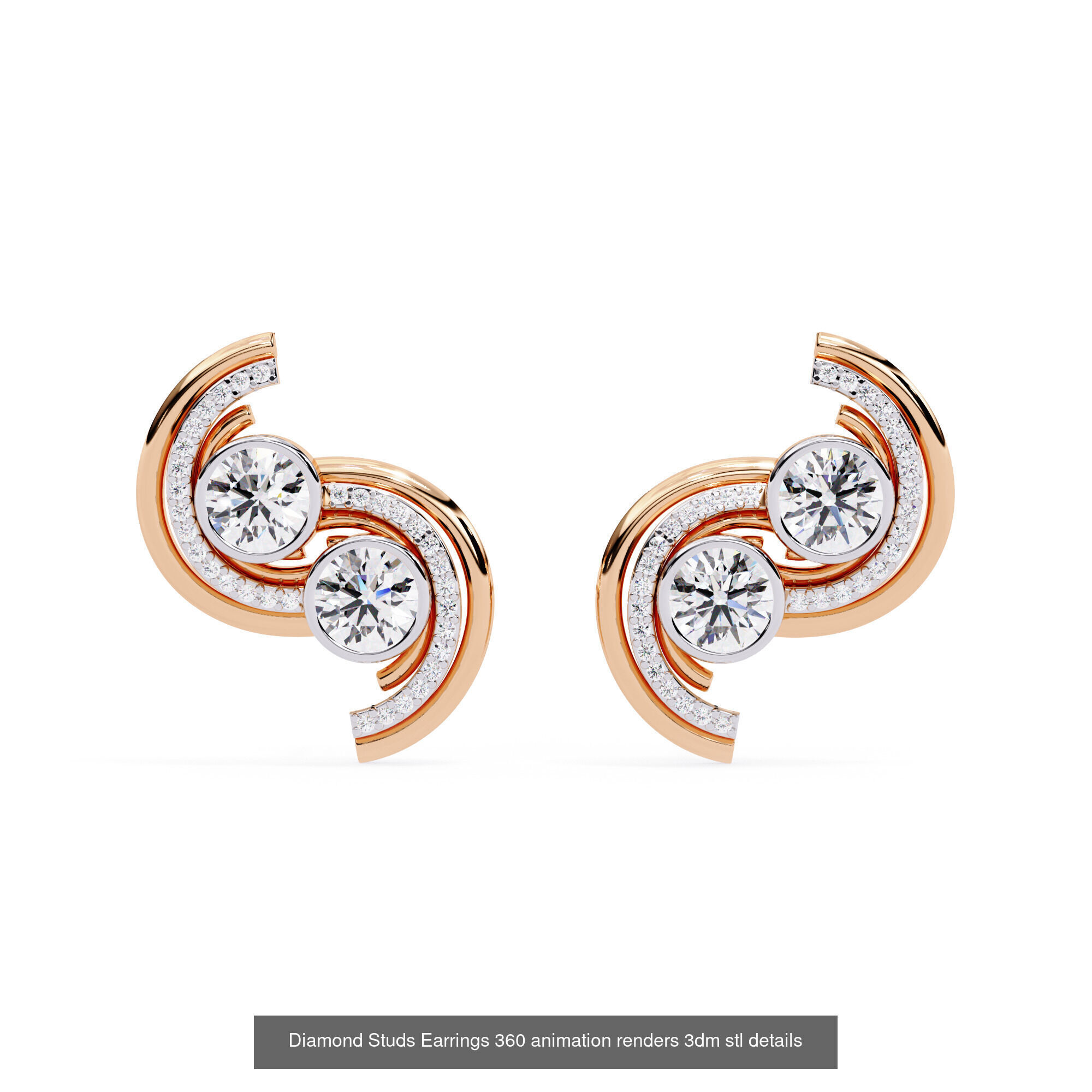 50 Diamond Studs Earrings 360 animation renders 3dm stl details 3D Model Collection_11