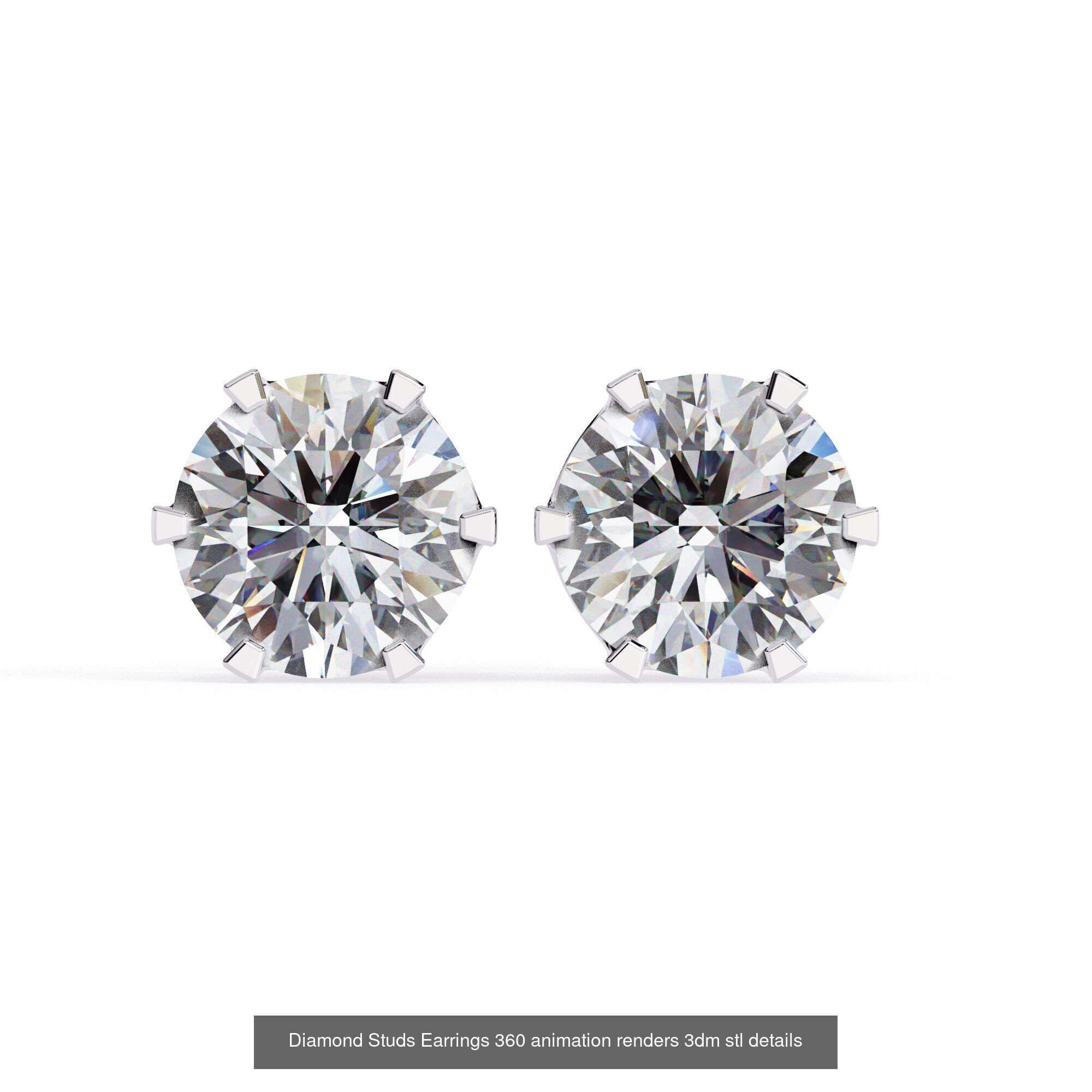 50 Diamond Studs Earrings 360 animation renders 3dm stl details 3D Model Collection_28