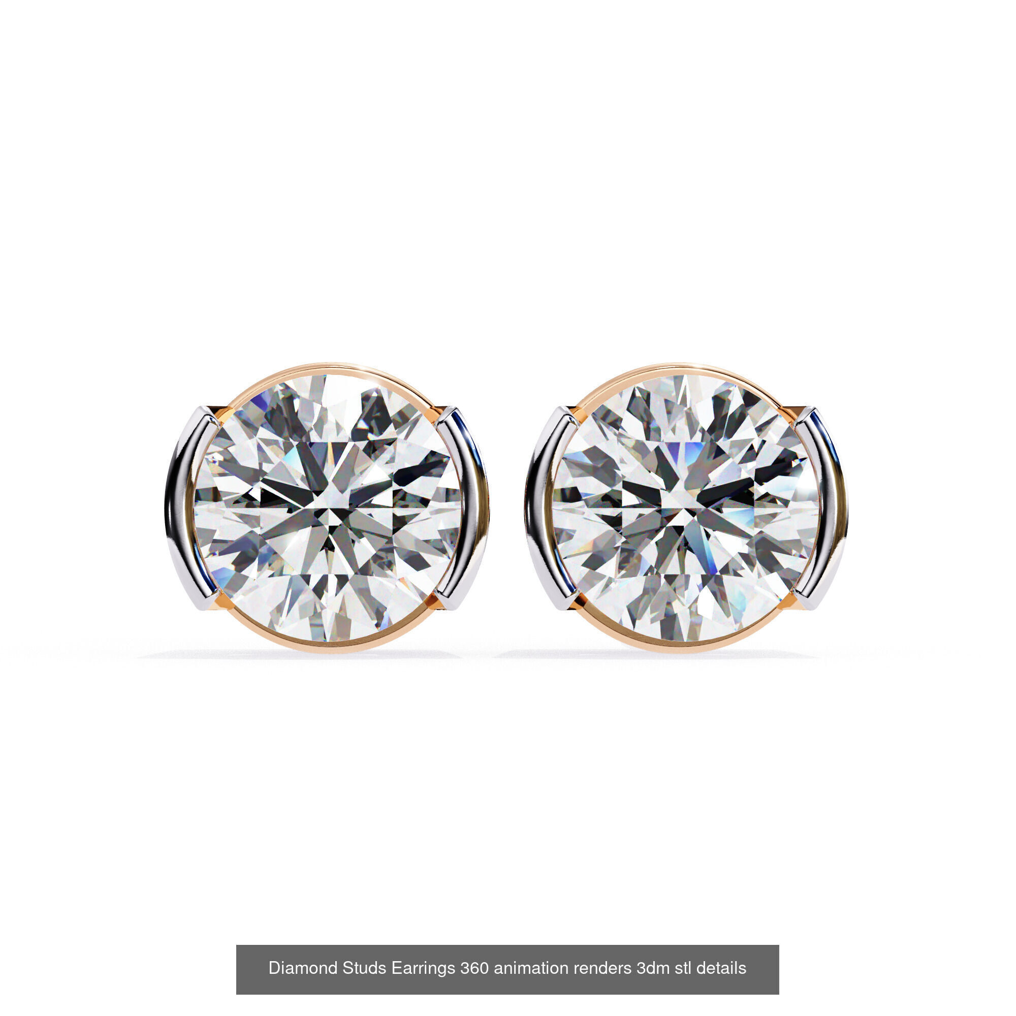 50 Diamond Studs Earrings 360 animation renders 3dm stl details 3D Model Collection_37