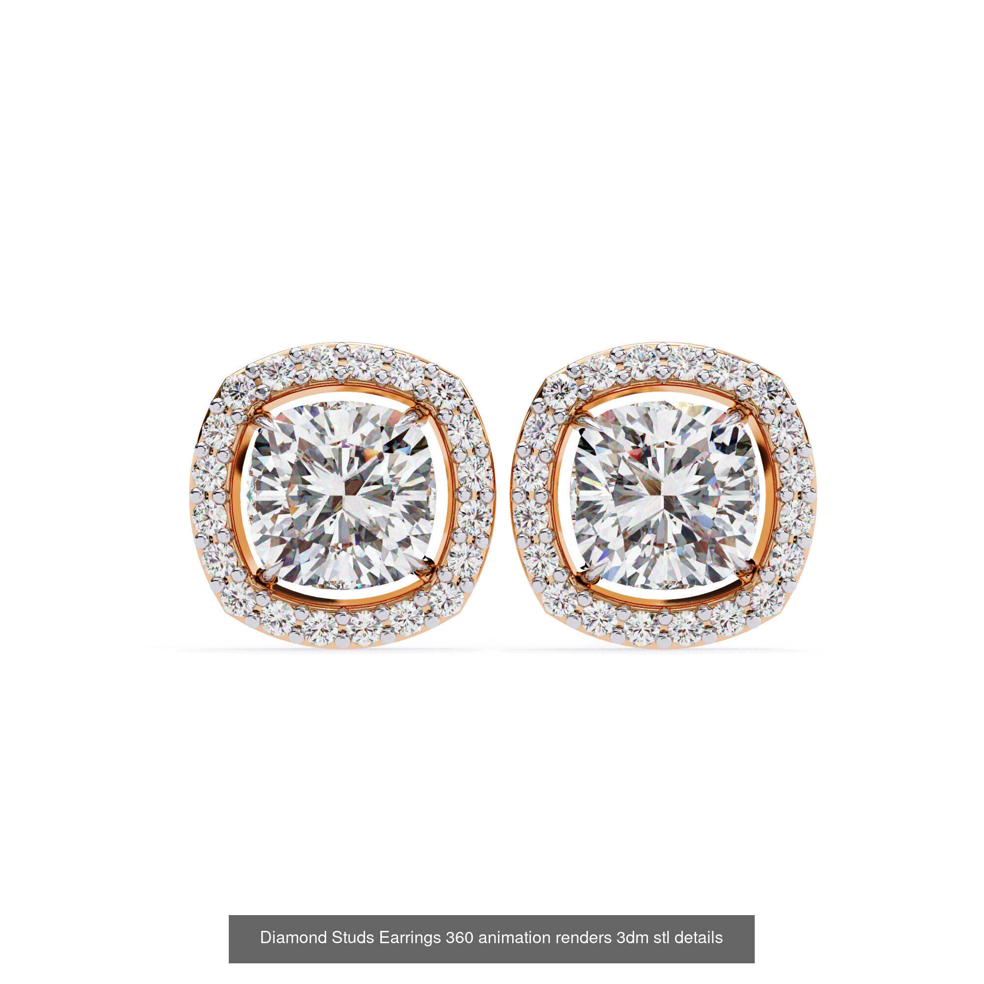 50 Diamond Studs Earrings 360 animation renders 3dm stl details 3D Model Collection_33