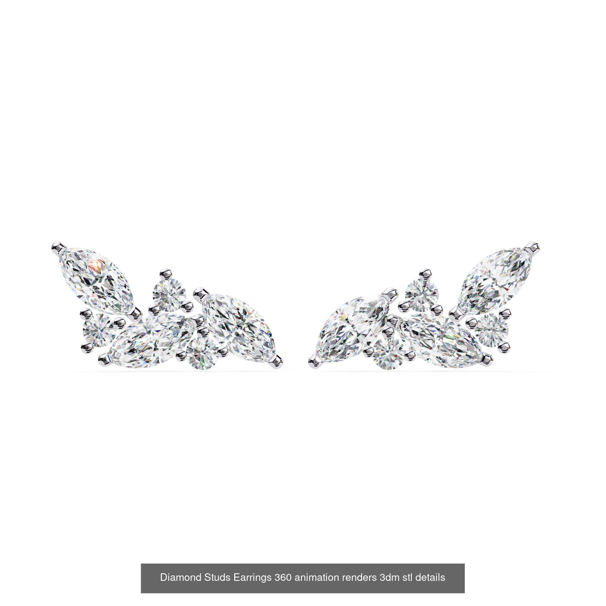 50 Diamond Studs Earrings 360 animation renders 3dm stl details 3D Model Collection_25