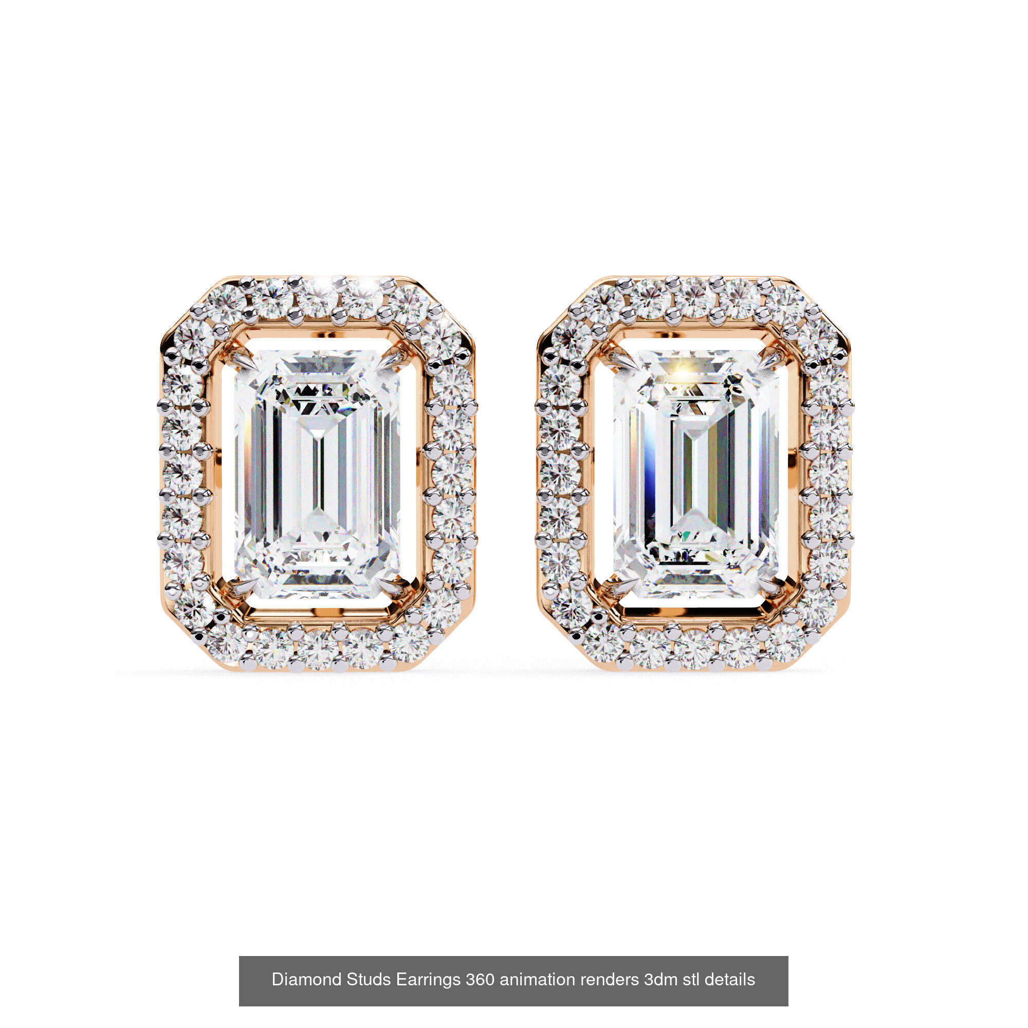 50 Diamond Studs Earrings 360 animation renders 3dm stl details 3D Model Collection_10