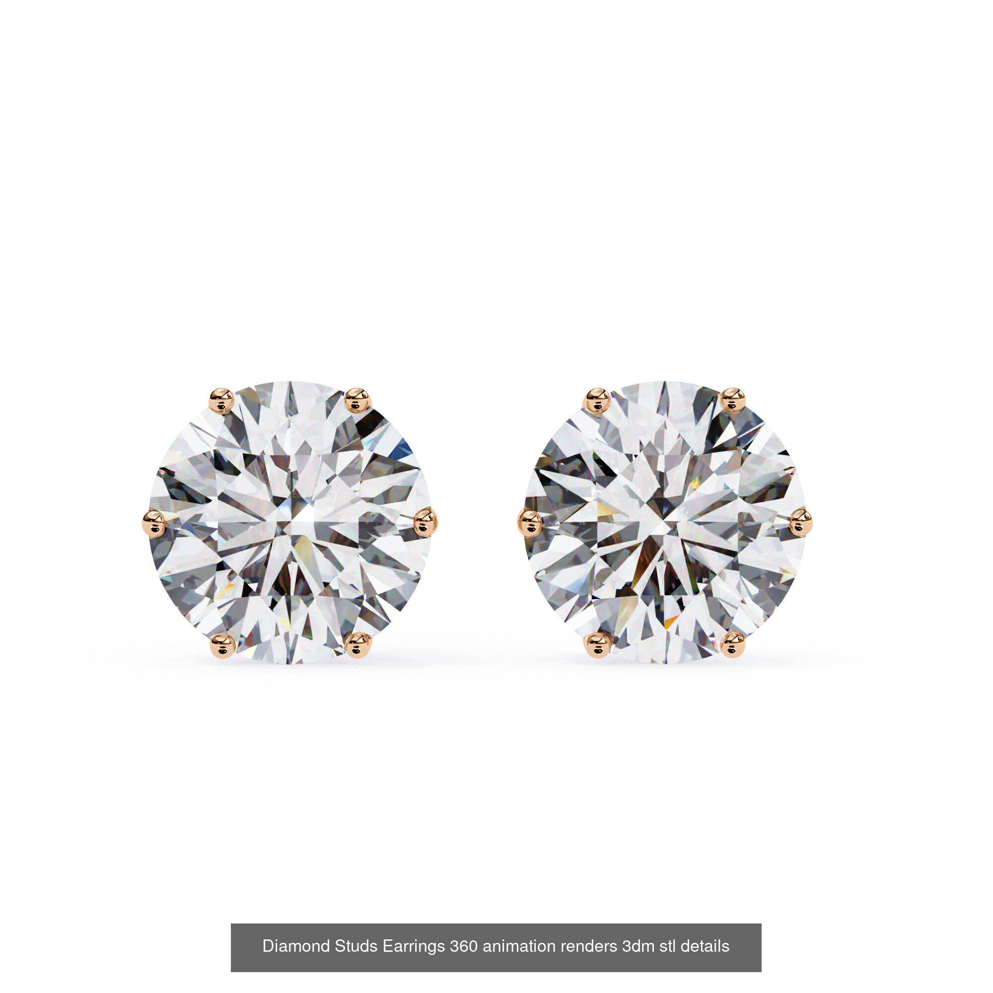 50 Diamond Studs Earrings 360 animation renders 3dm stl details 3D Model Collection_15