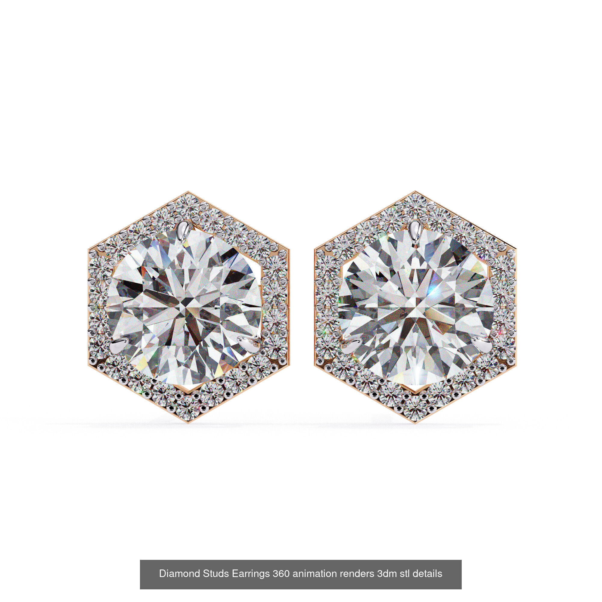 50 Diamond Studs Earrings 360 animation renders 3dm stl details 3D Model Collection_19