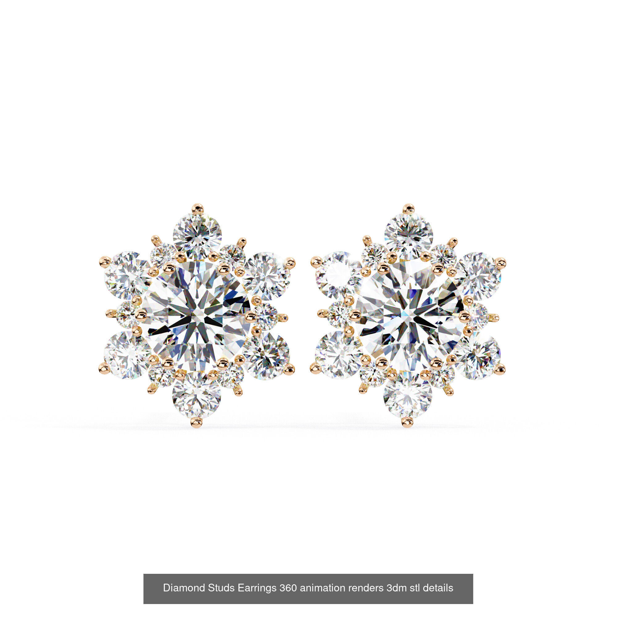 50 Diamond Studs Earrings 360 animation renders 3dm stl details 3D Model Collection_30