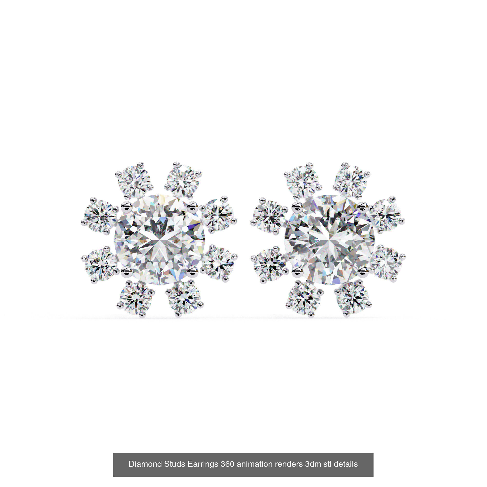 50 Diamond Studs Earrings 360 animation renders 3dm stl details 3D Model Collection_9