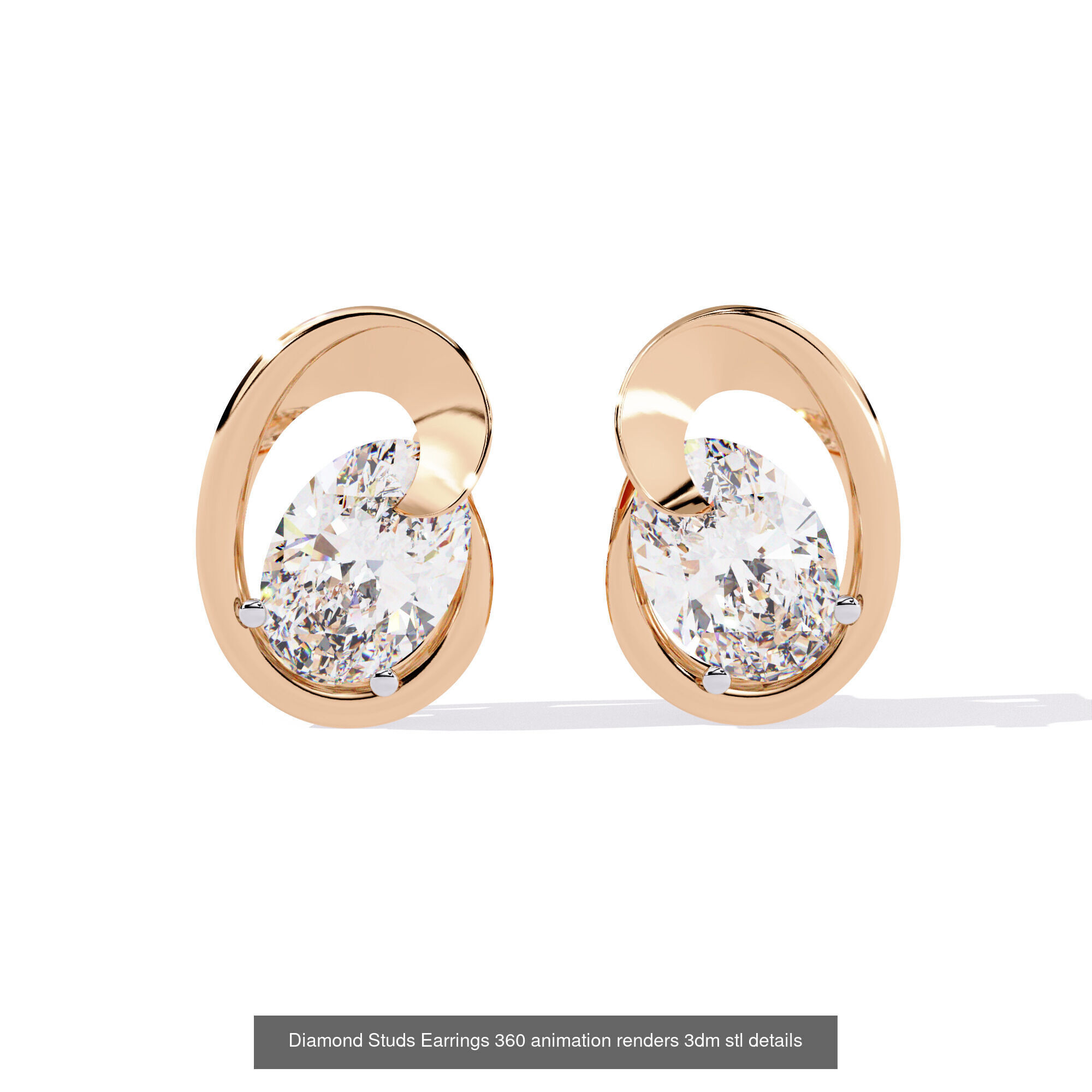 50 Diamond Studs Earrings 360 animation renders 3dm stl details 3D Model Collection_48