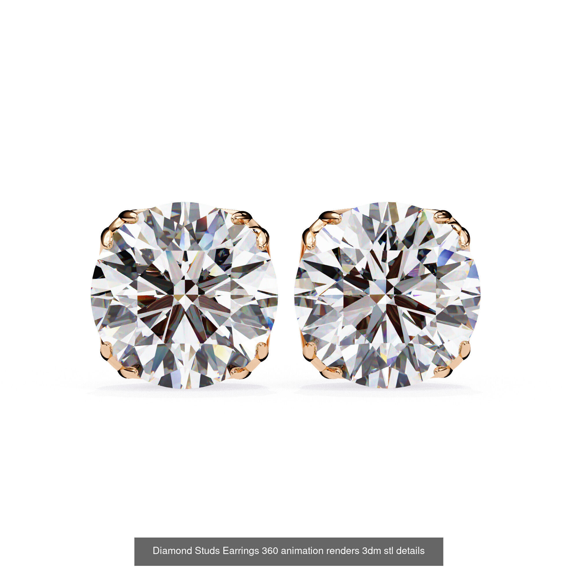 50 Diamond Studs Earrings 360 animation renders 3dm stl details 3D Model Collection_40