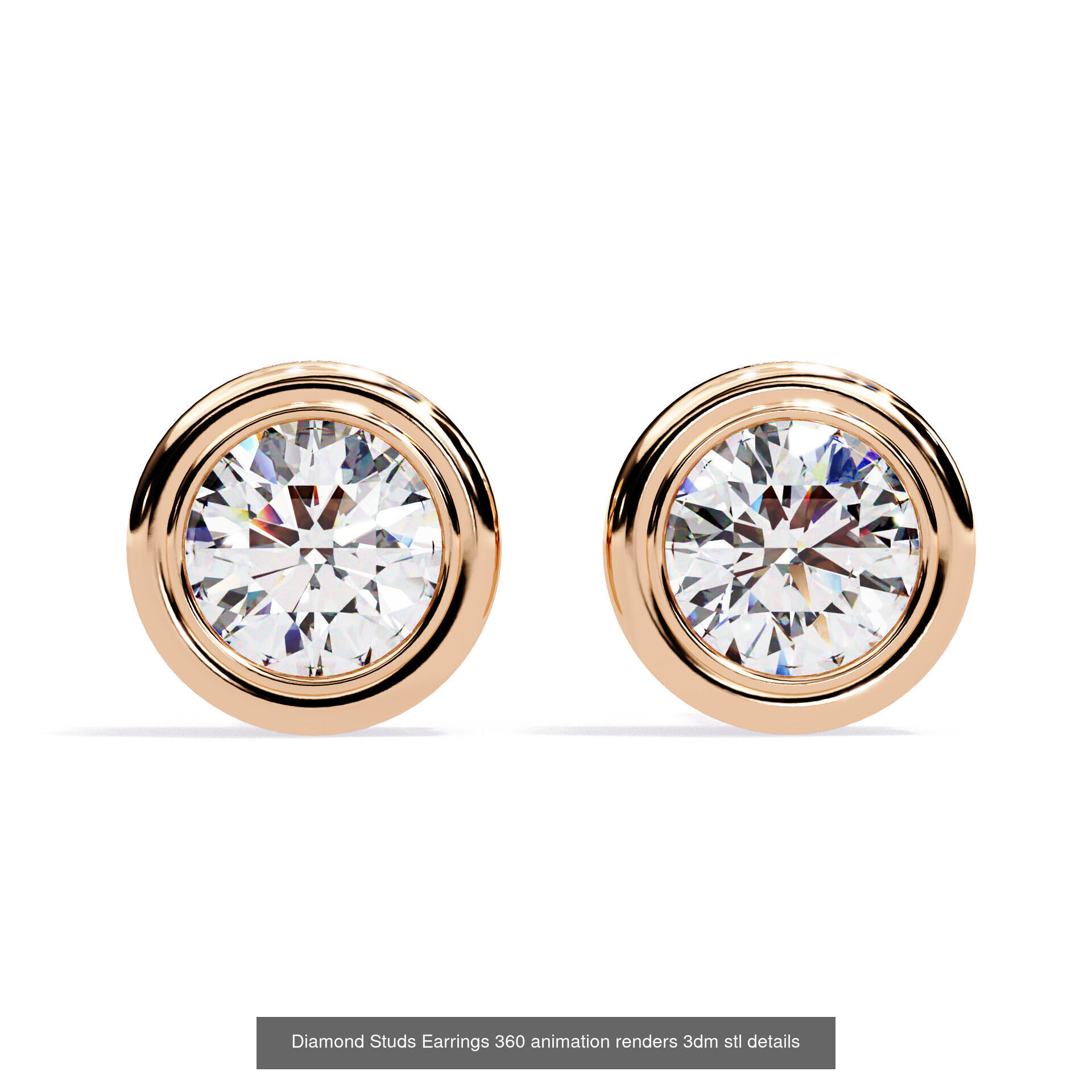 50 Diamond Studs Earrings 360 animation renders 3dm stl details 3D Model Collection_42