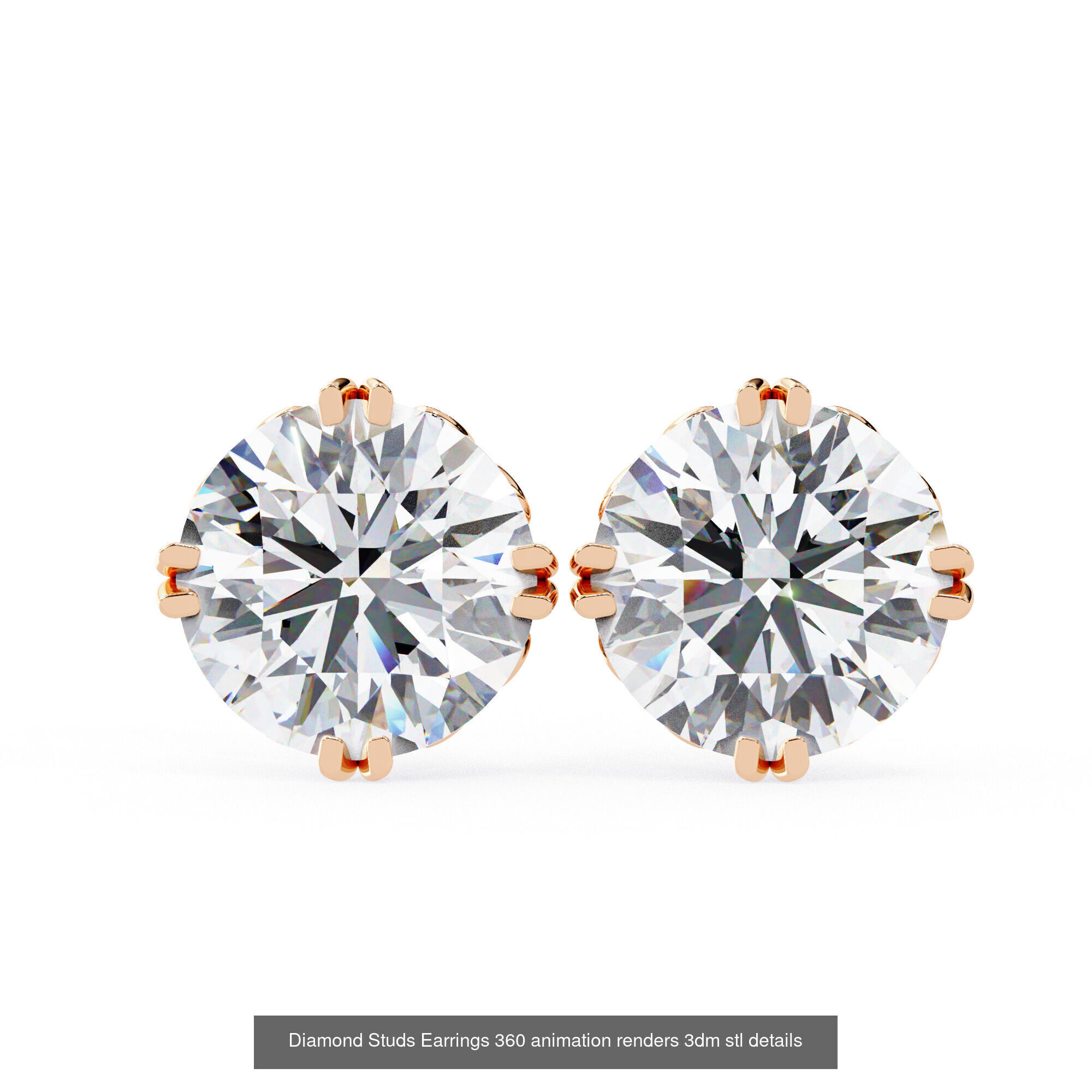 50 Diamond Studs Earrings 360 animation renders 3dm stl details 3D Model Collection_41