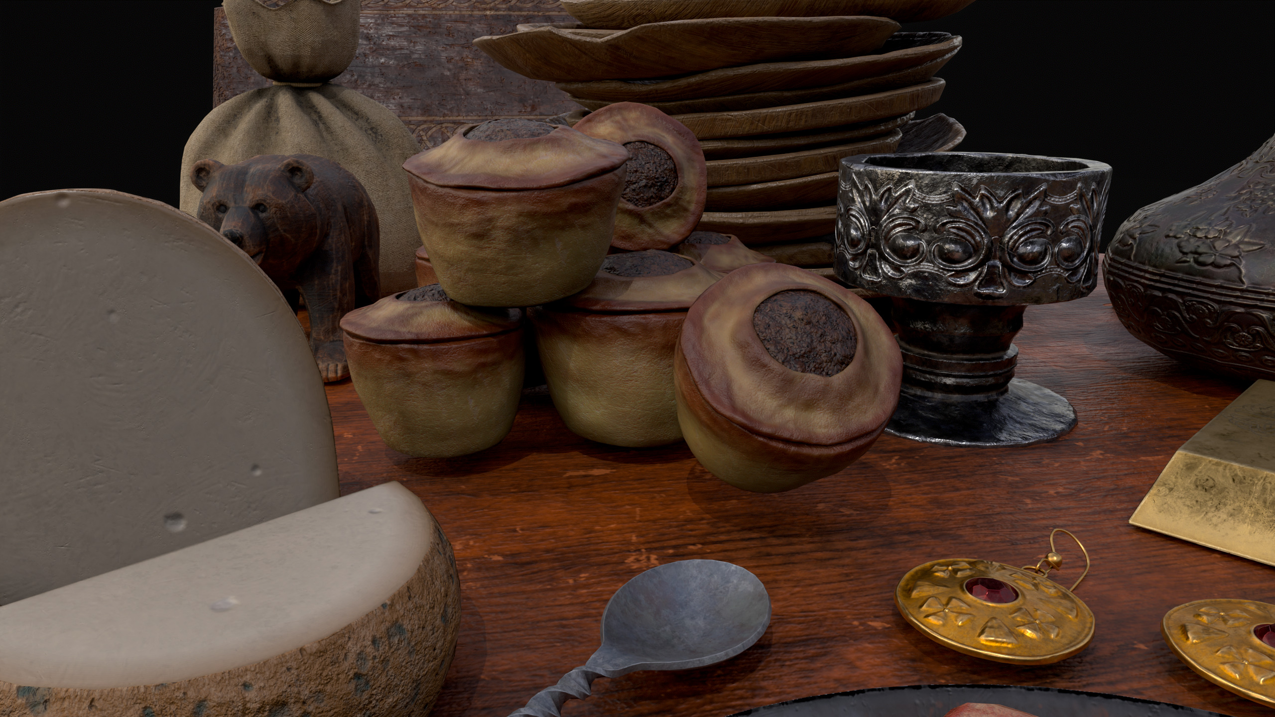 Small Round Cluttered Table Low-poly 3D model_20