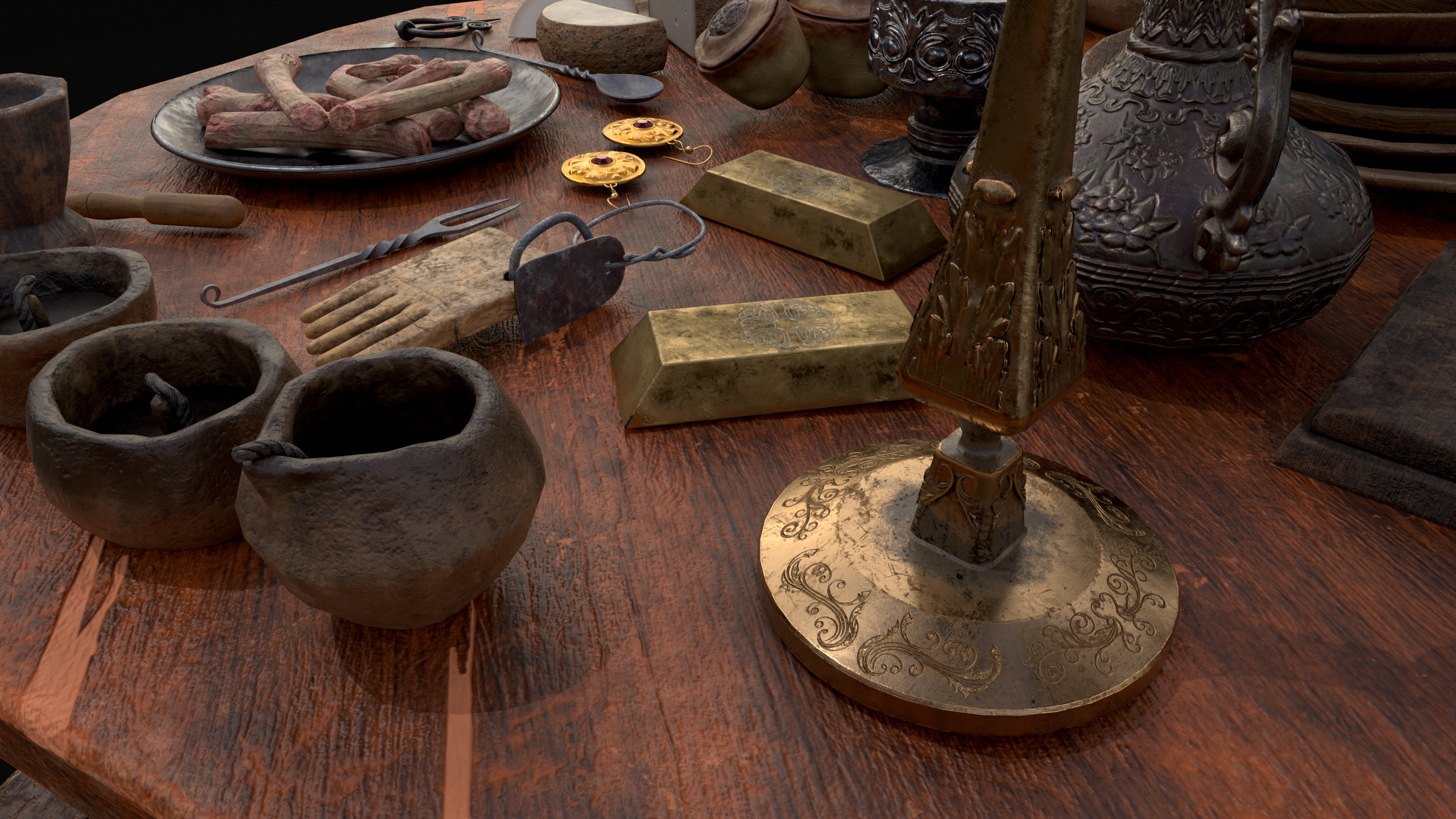 Small Round Cluttered Table Low-poly 3D model_16