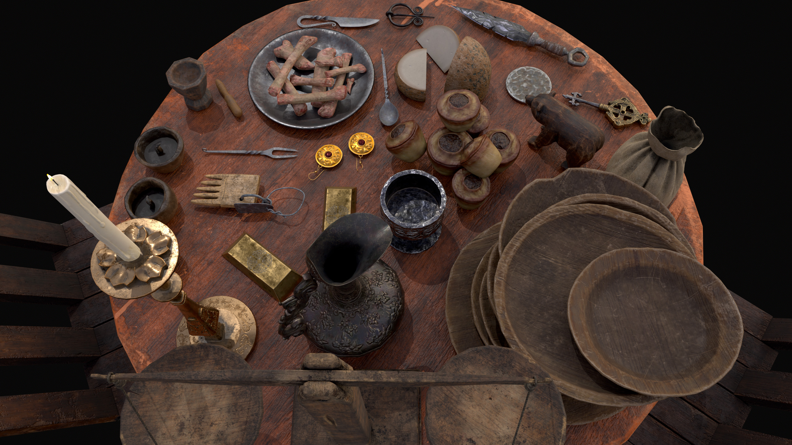 Small Round Cluttered Table Low-poly 3D model_9