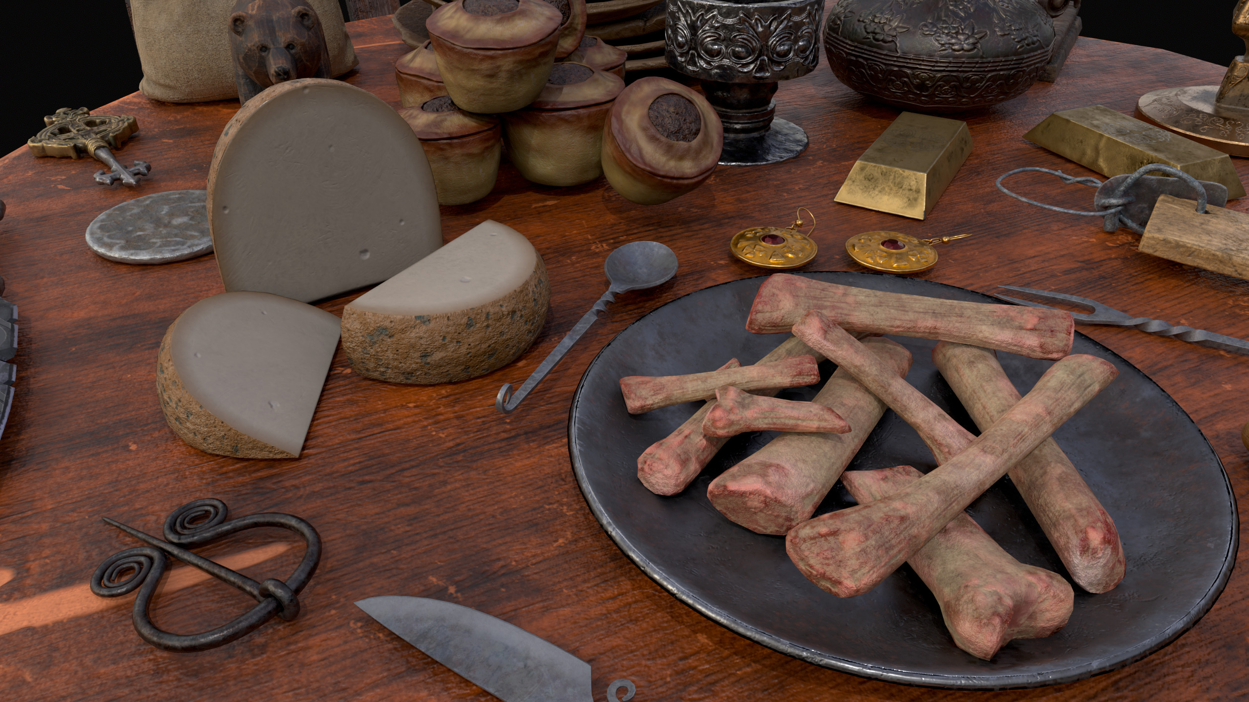 Small Round Cluttered Table Low-poly 3D model_14