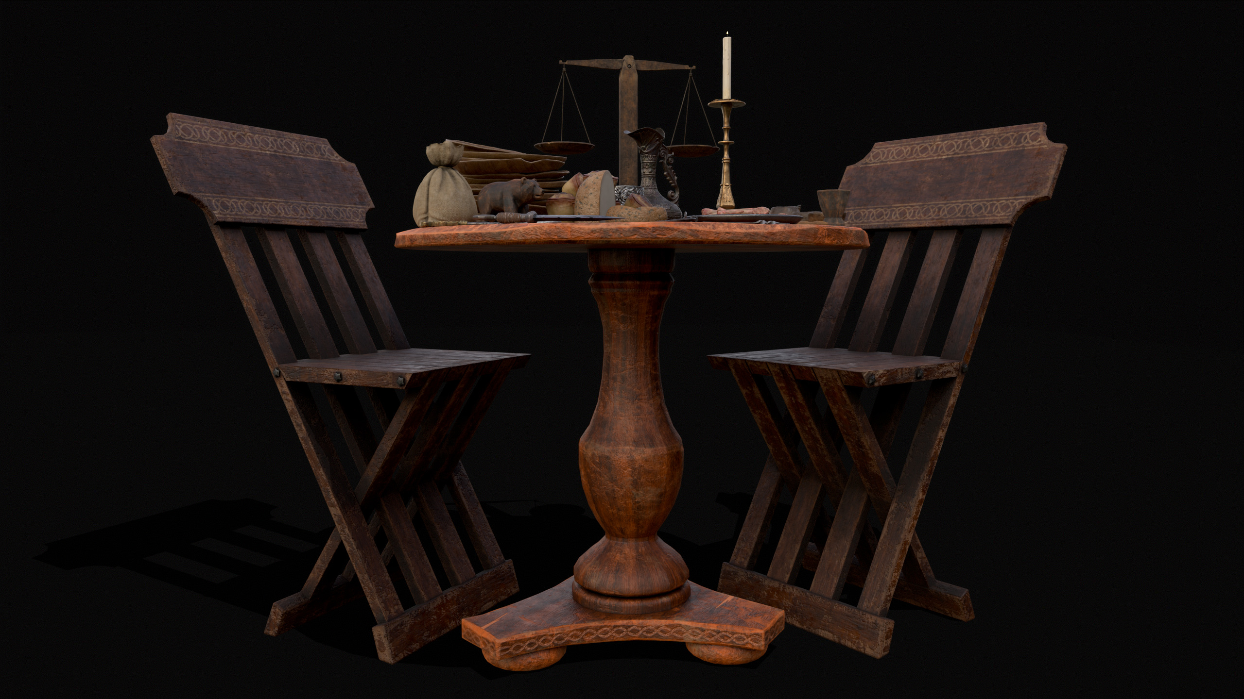 Small Round Cluttered Table Low-poly 3D model_26