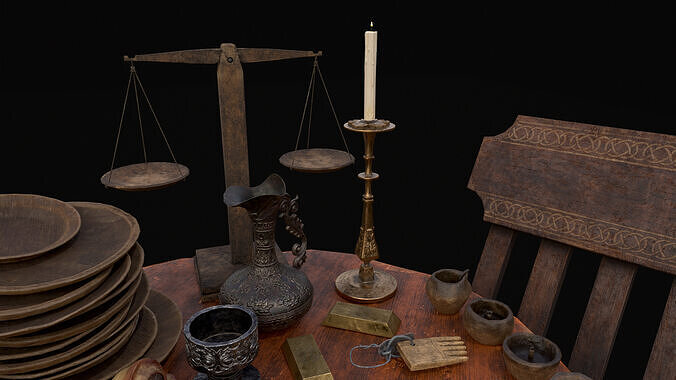 Small Round Cluttered Table Low-poly 3D model 7