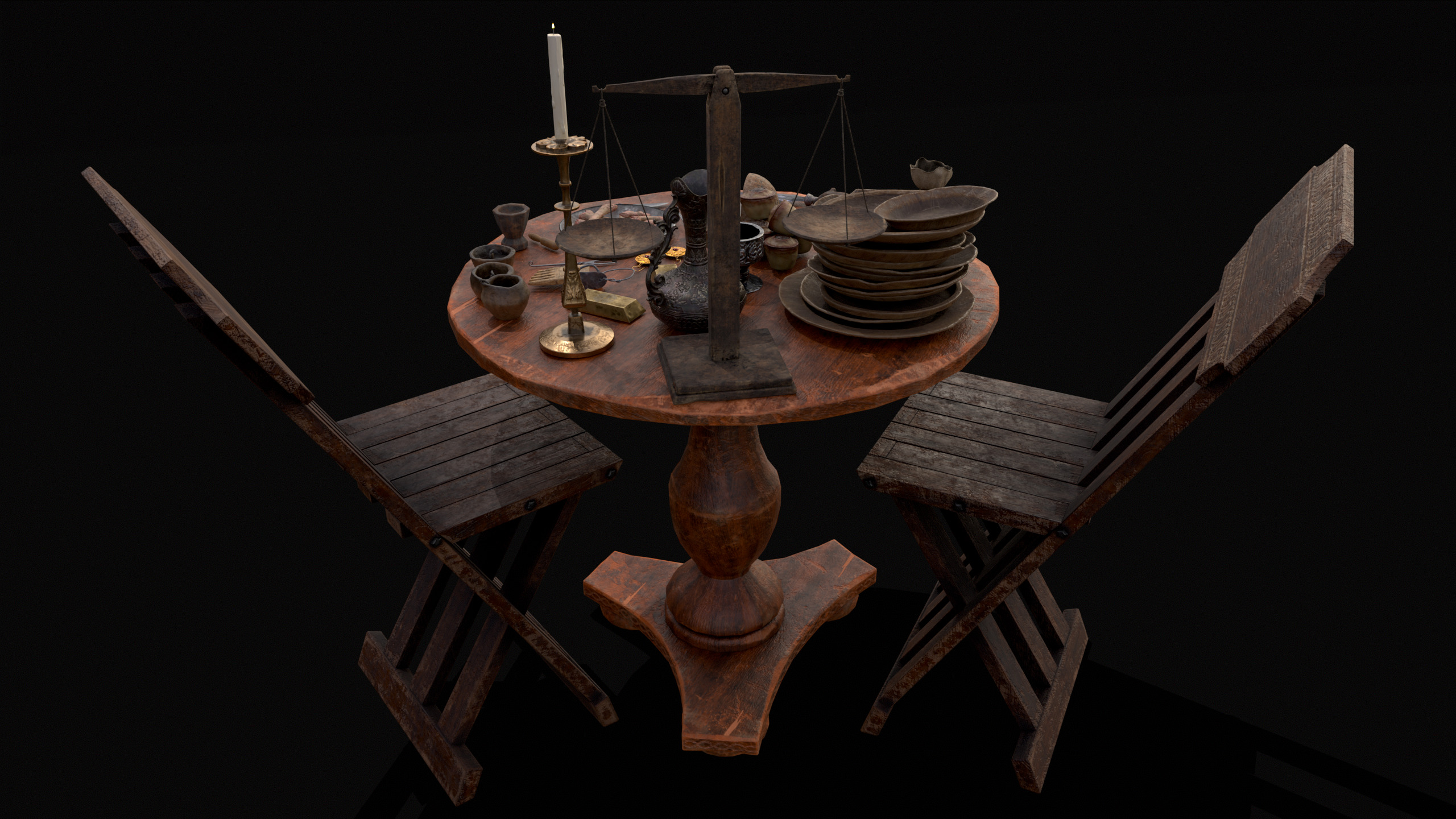 Small Round Cluttered Table Low-poly 3D model_24